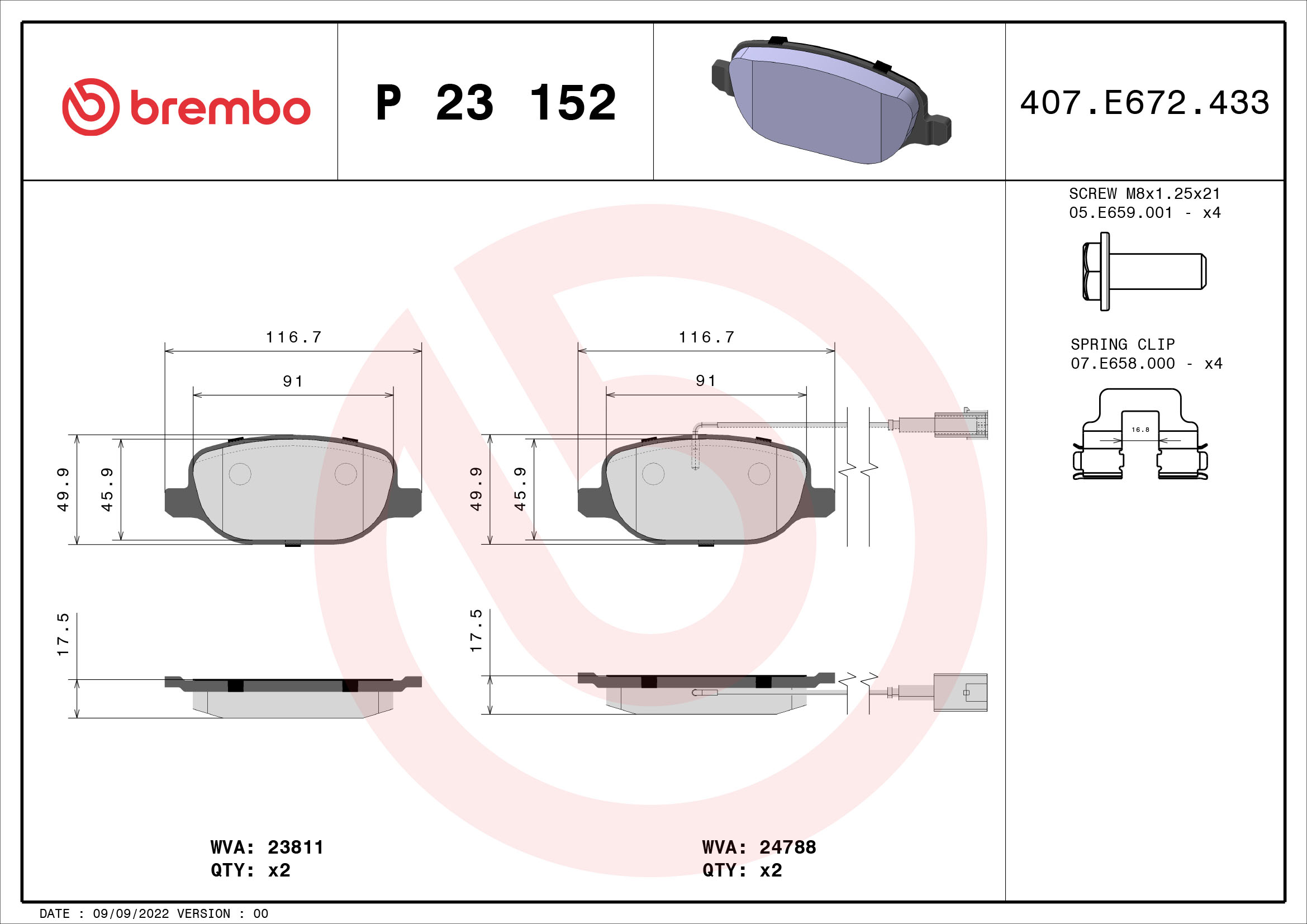 BREMBO Hátsó fékbetét P23152_BREMBO