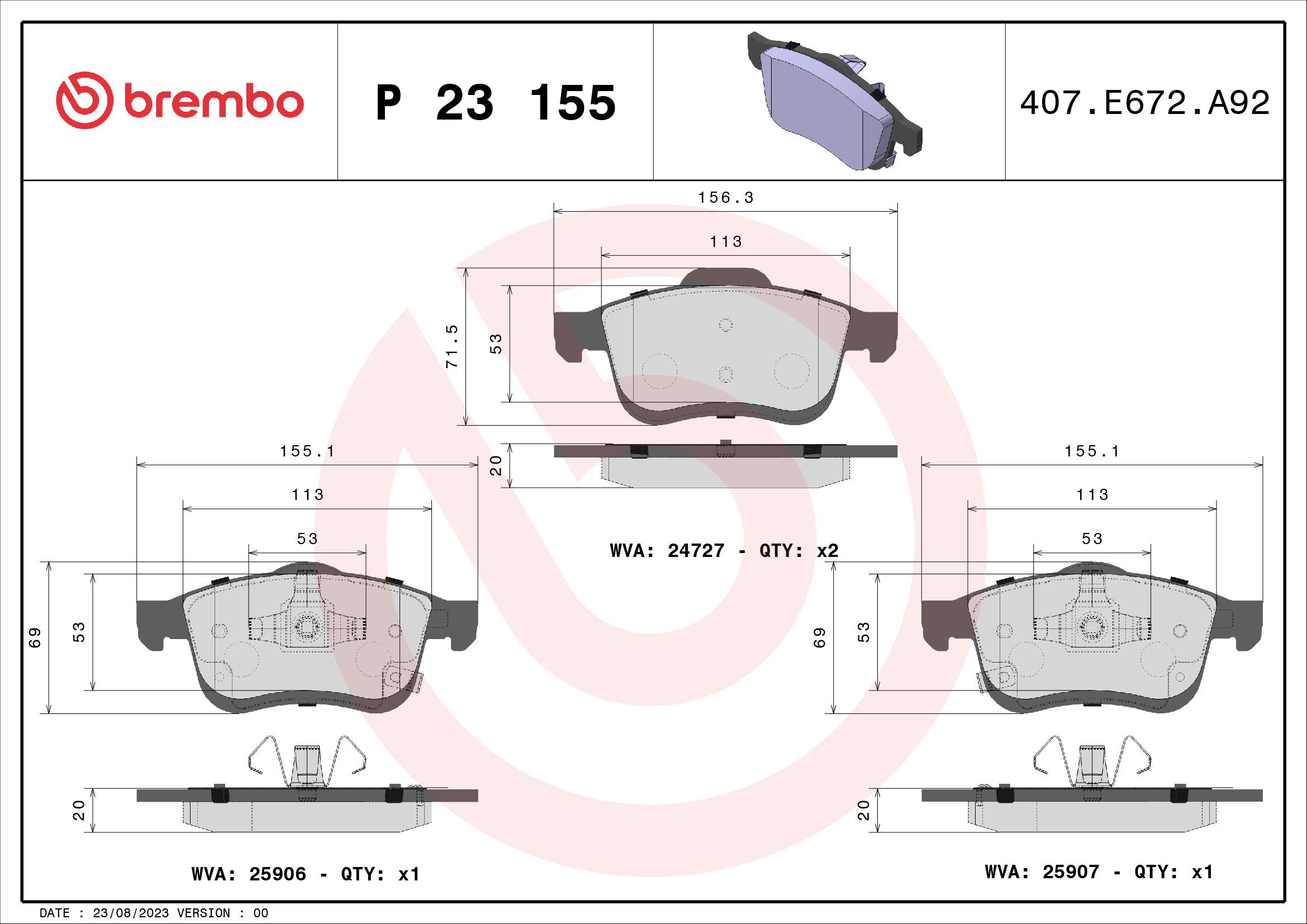 BREMBO Első fékbetét P23155_BREMBO