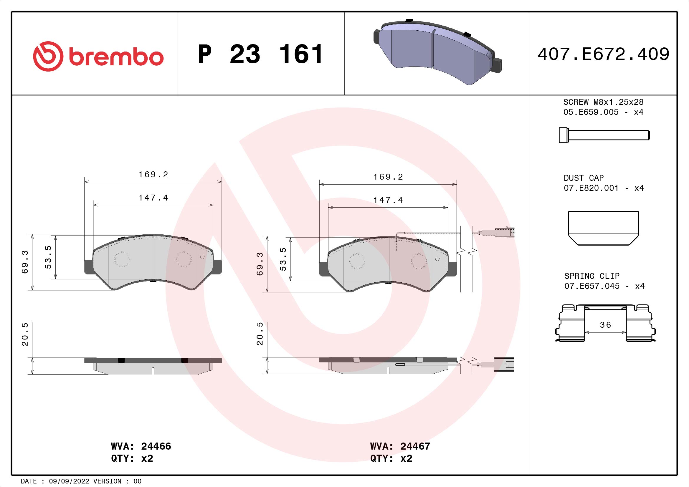 BREMBO Első fékbetét P23161_BREMBO