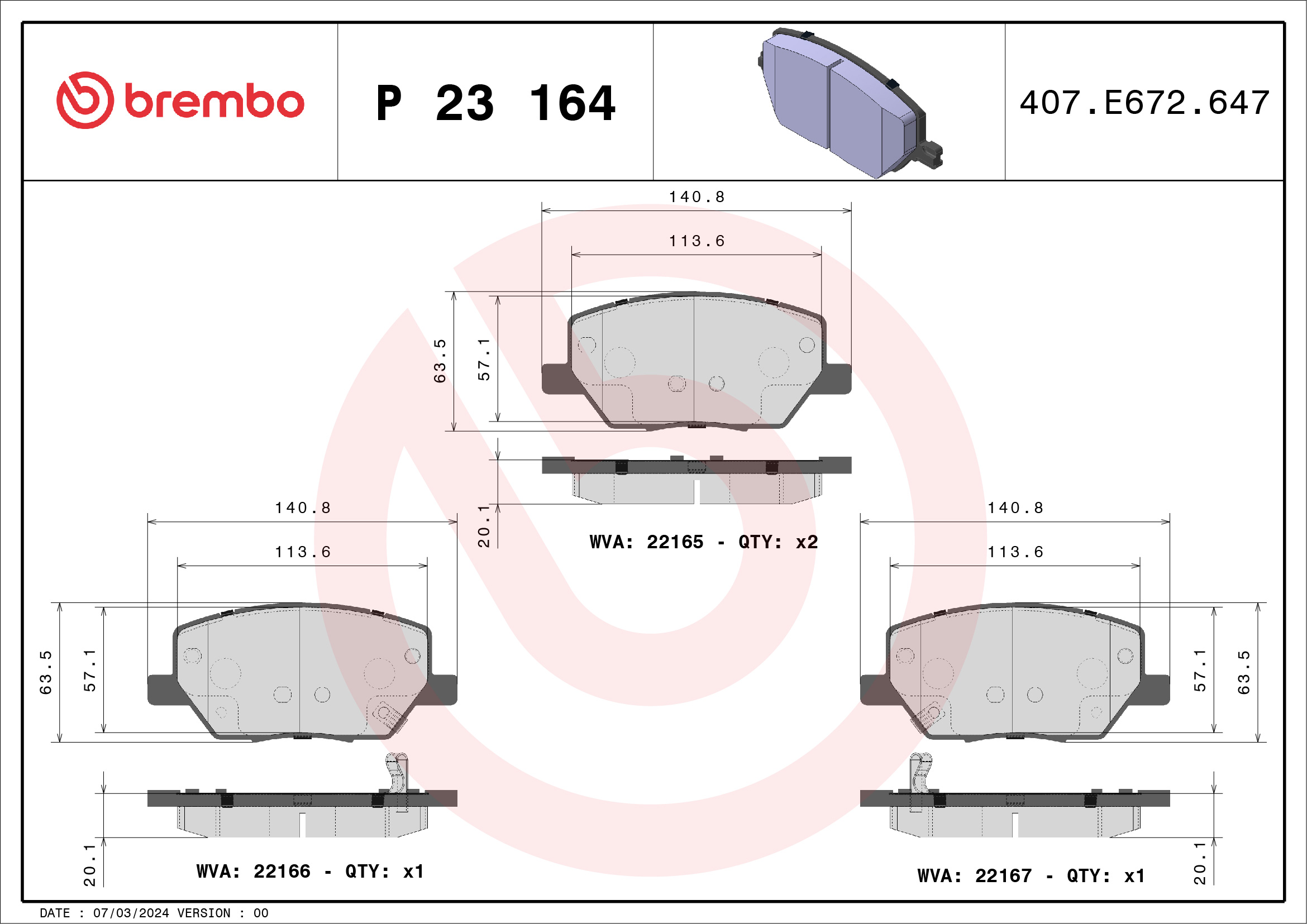 BREMBO Első fékbetét P23164_BREMBO