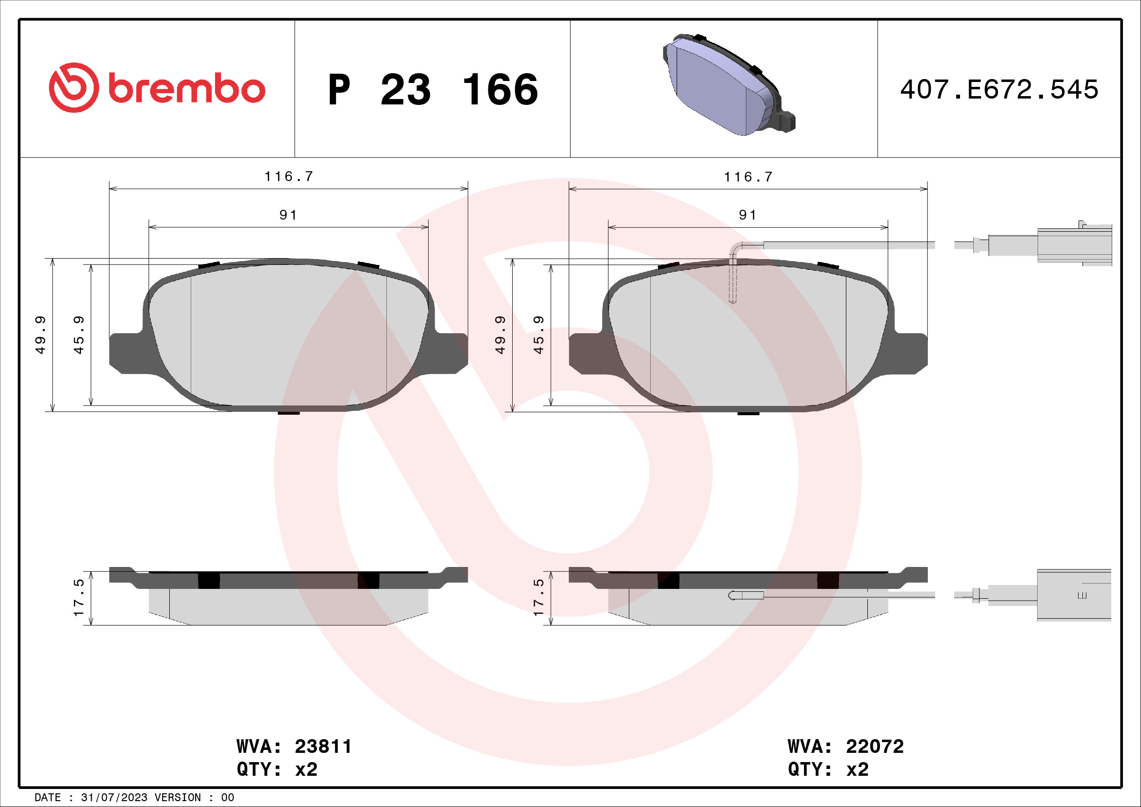 BREMBO Hátsó fékbetét P23166_BREMBO