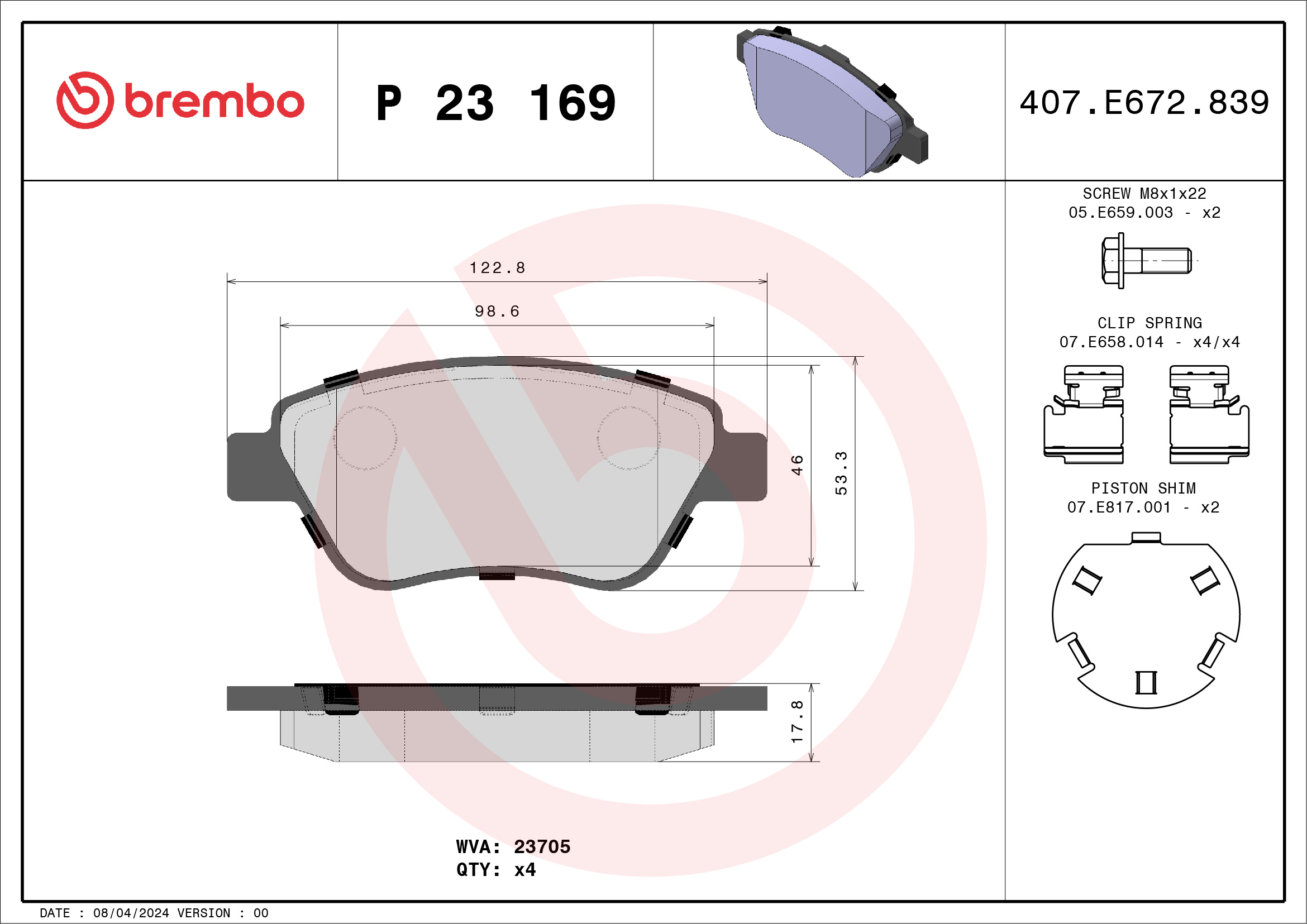 BREMBO Fékbetét, mind P23169_BREMBO