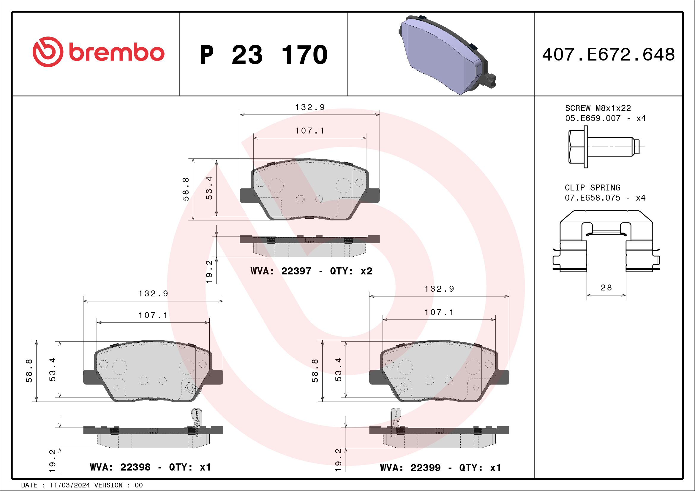 BREMBO Első fékbetét P23170_BREMBO