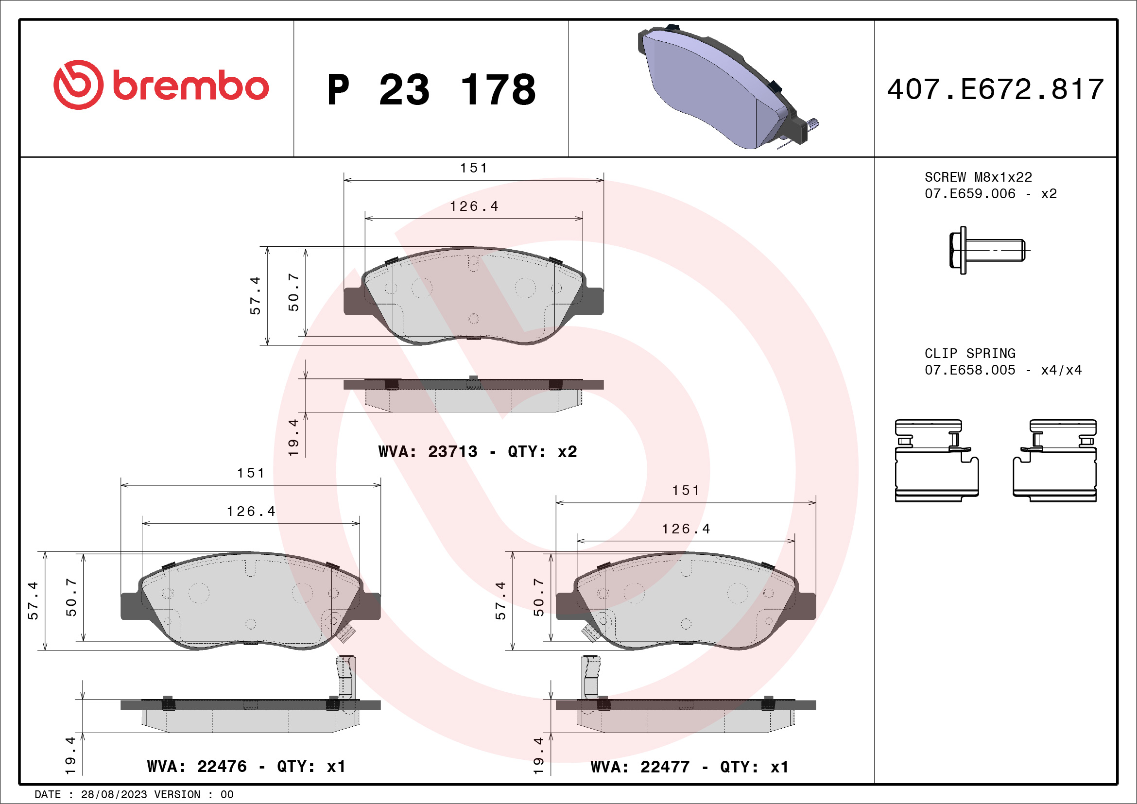 BREMBO Fékbetét, mind P23178_BREMBO