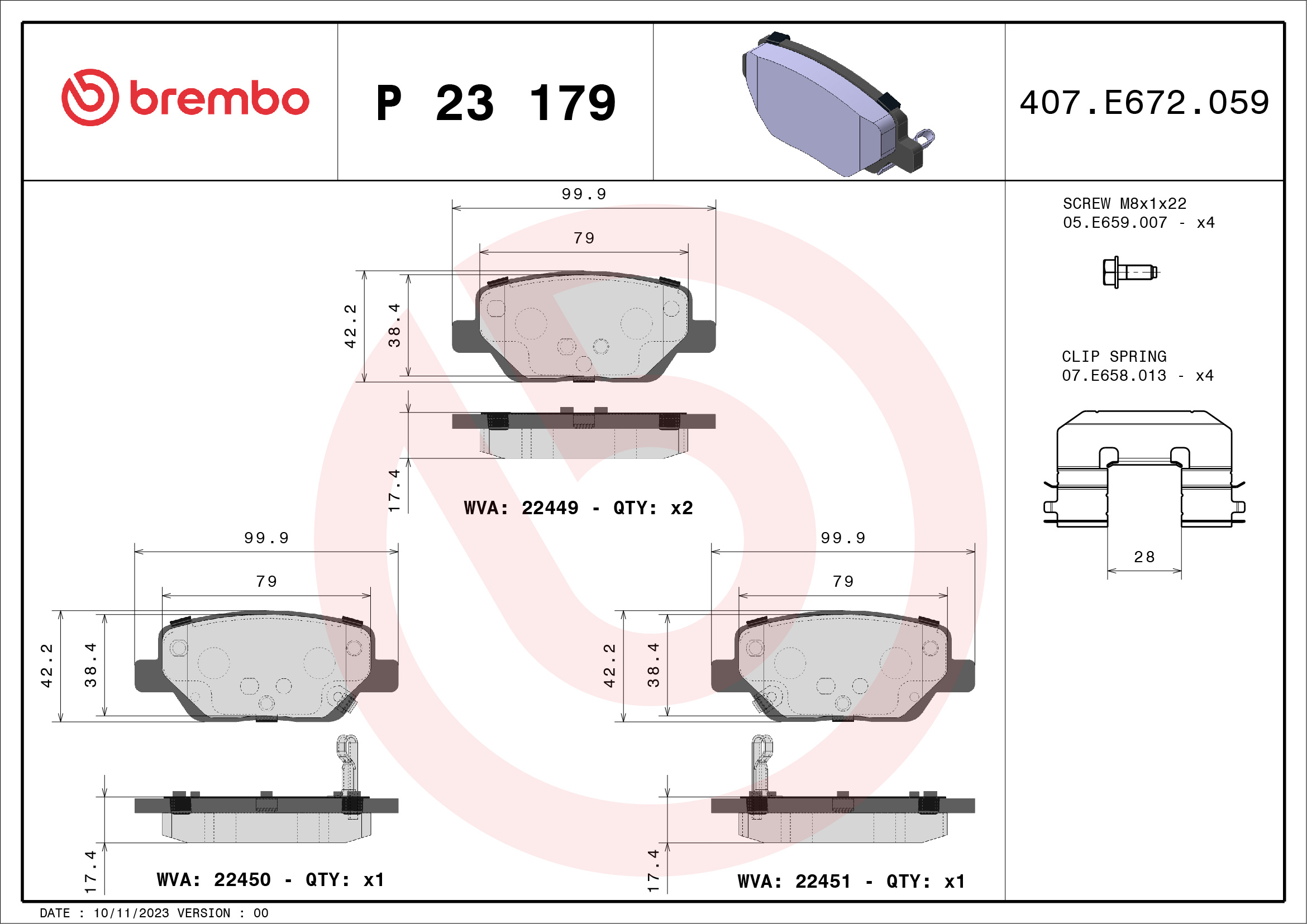 BREMBO Hátsó fékbetét P23179_BREMBO