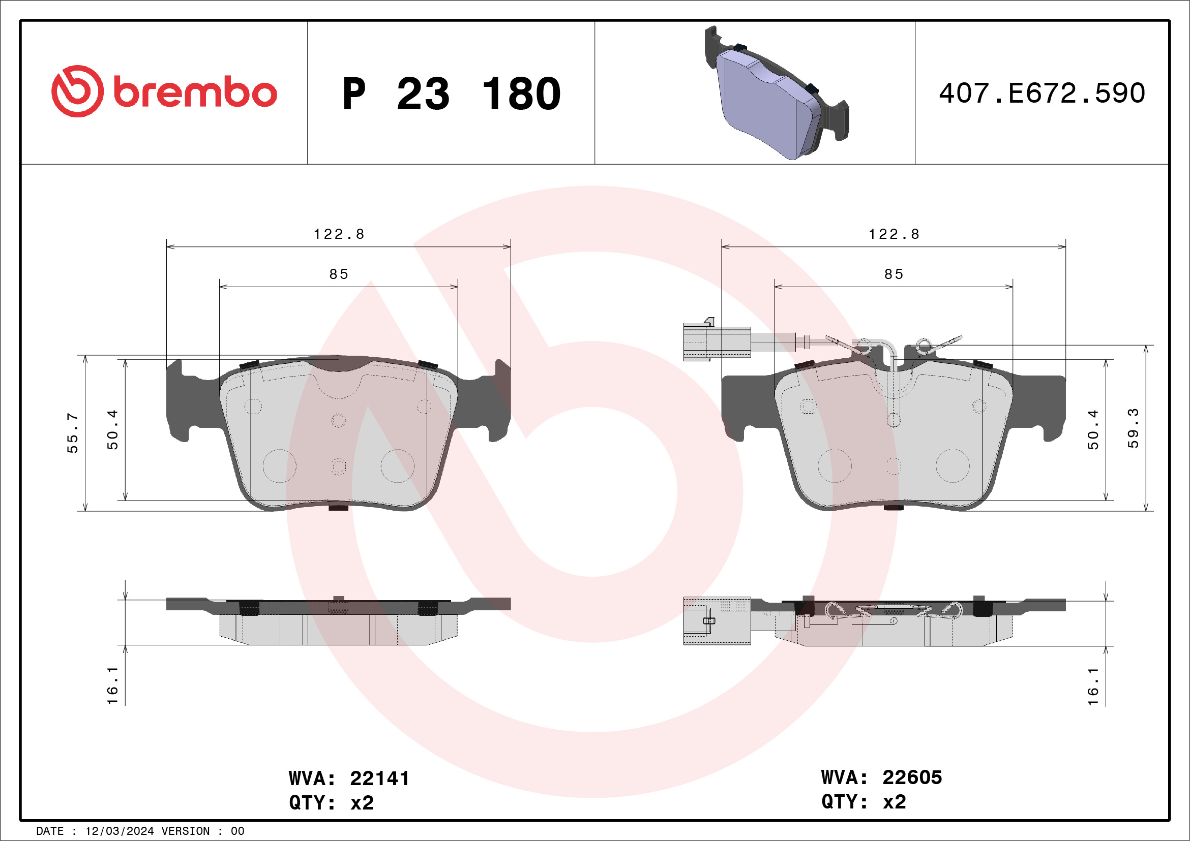 BREMBO Hátsó fékbetét P23180_BREMBO