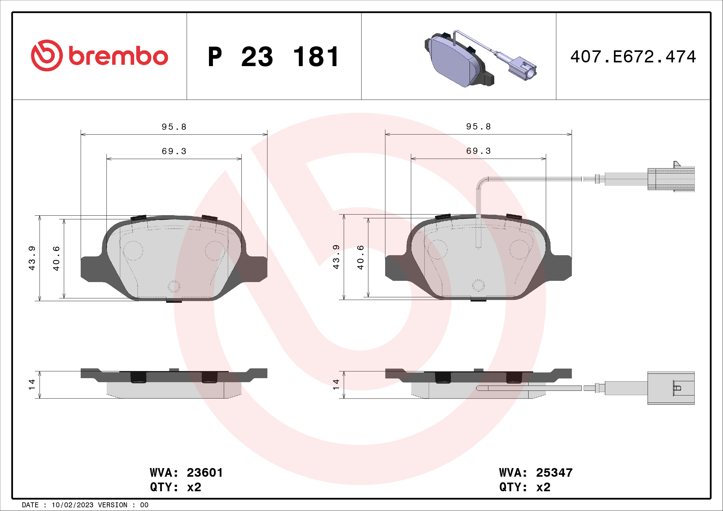 BREMBO Fékbetét, mind P23181_BREMBO