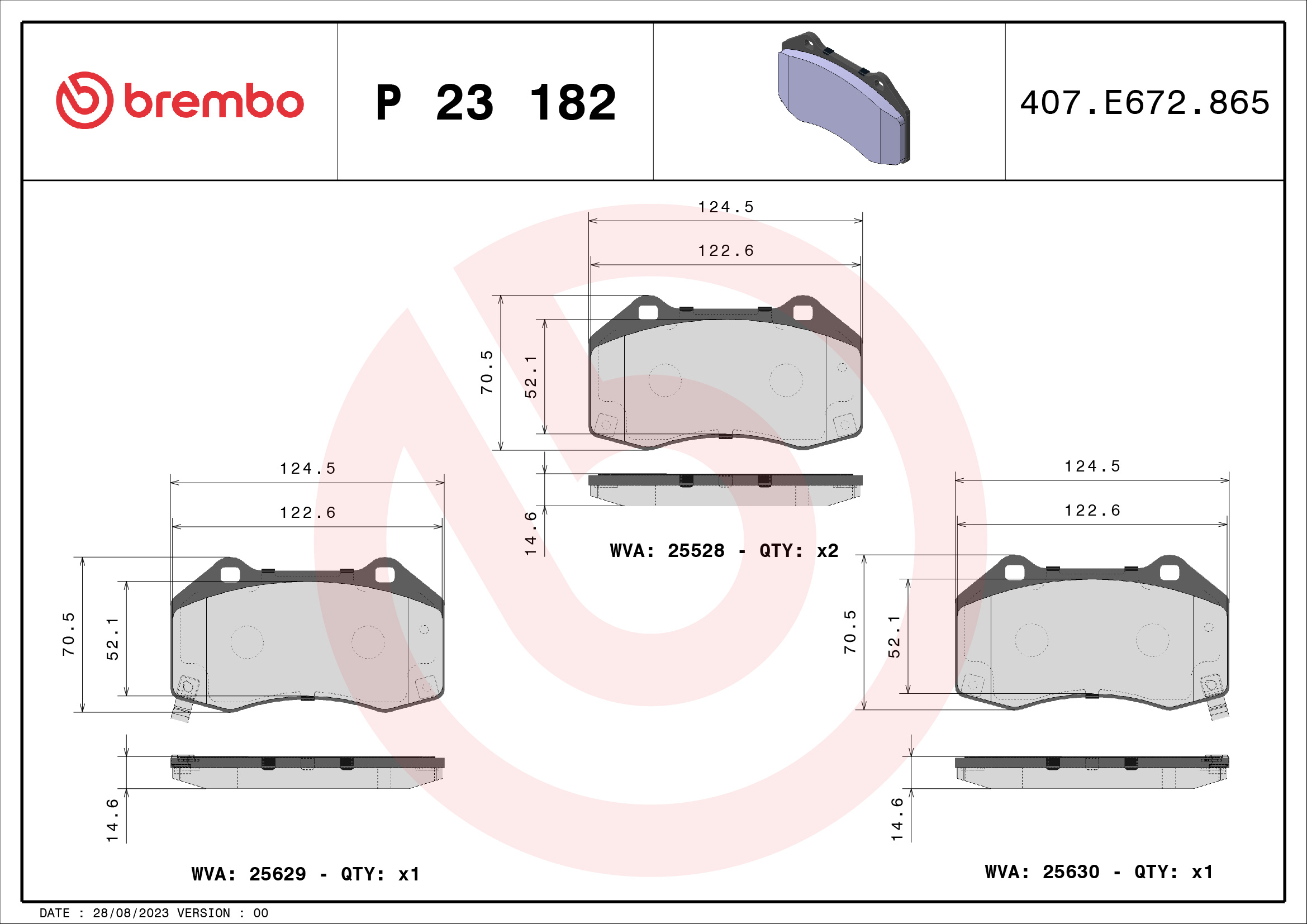 BREMBO Fékbetét, mind P23182_BREMBO