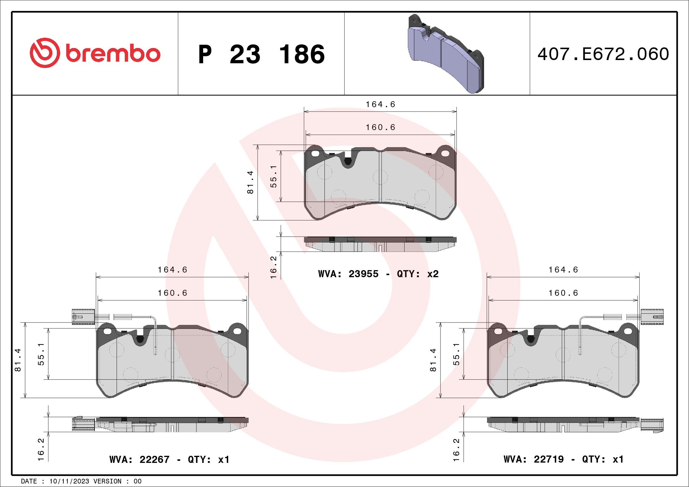 BREMBO Fékbetét, mind P23186_BREMBO