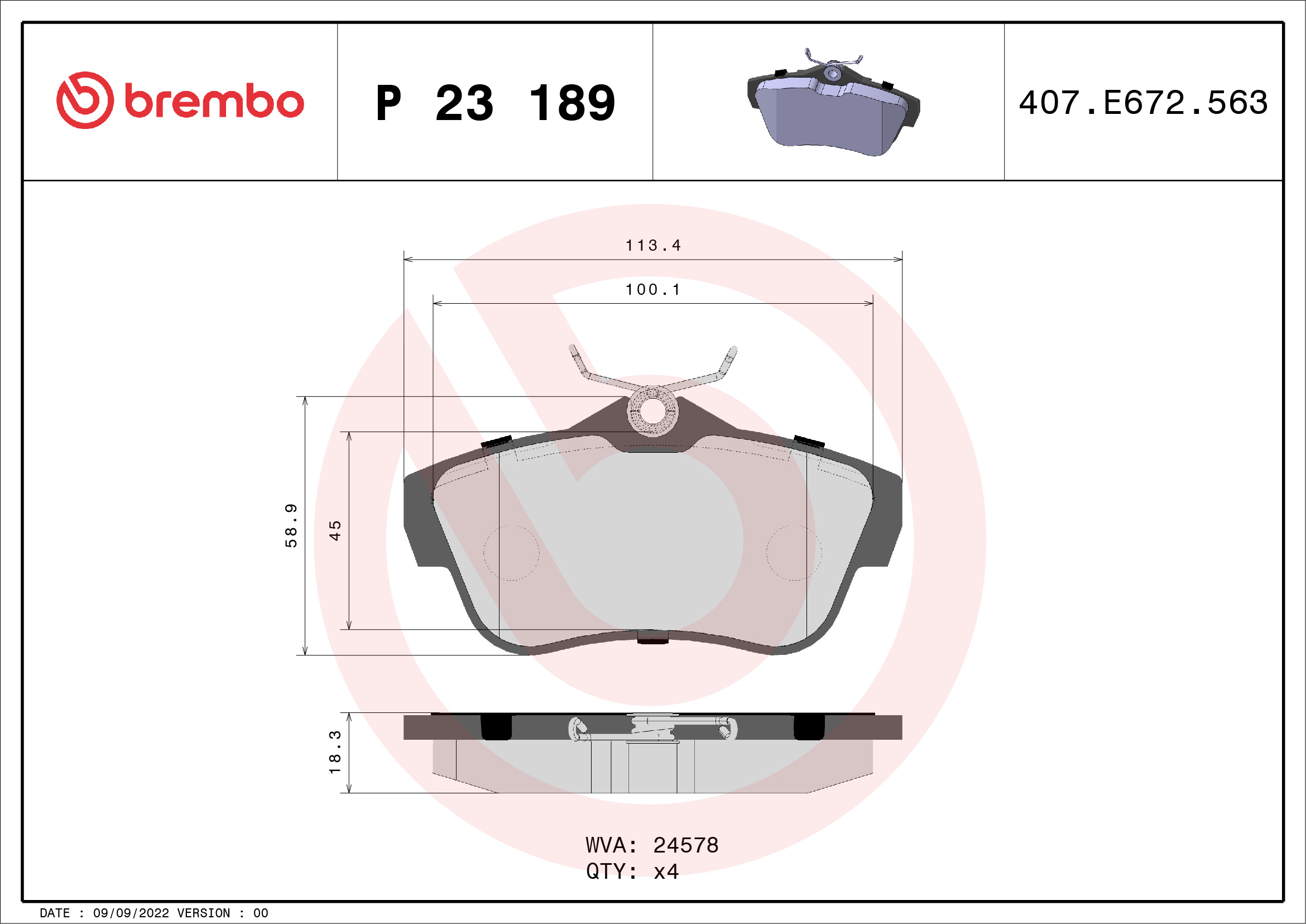 BREMBO Fékbetét, mind P23189_BREMBO