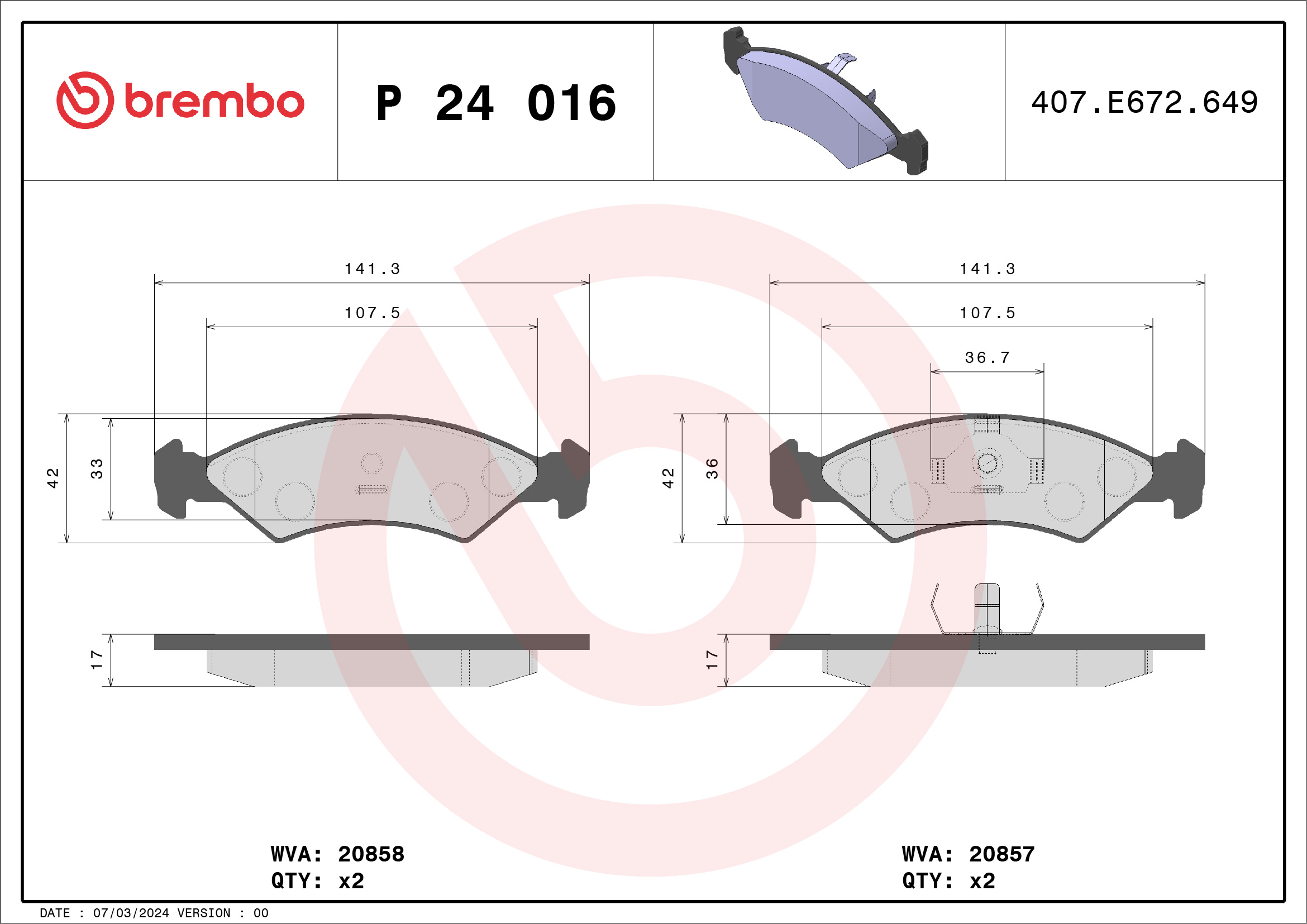 BREMBO Első fékbetét P24016_BREMBO