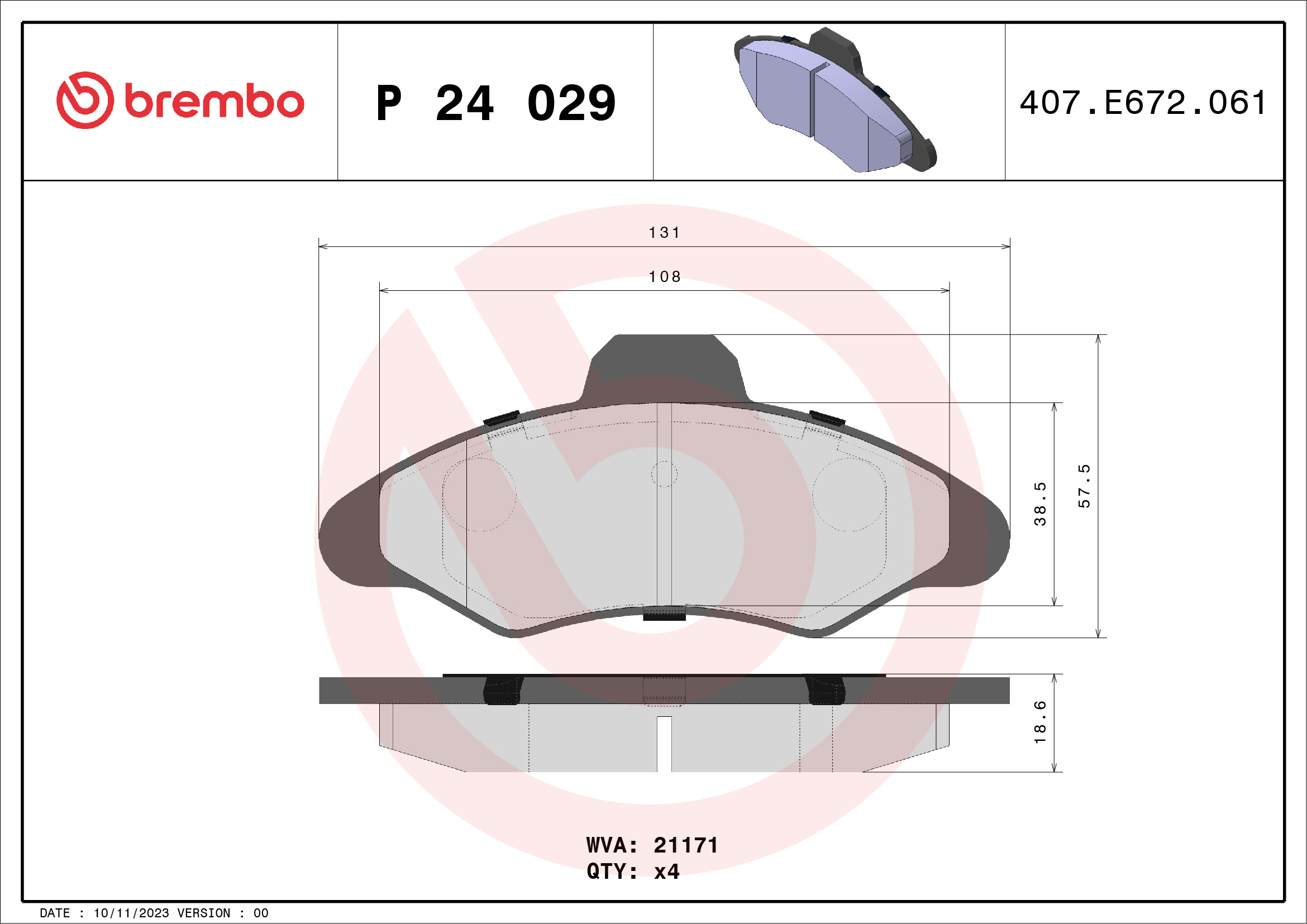 BREMBO Első fékbetét P24029_BREMBO