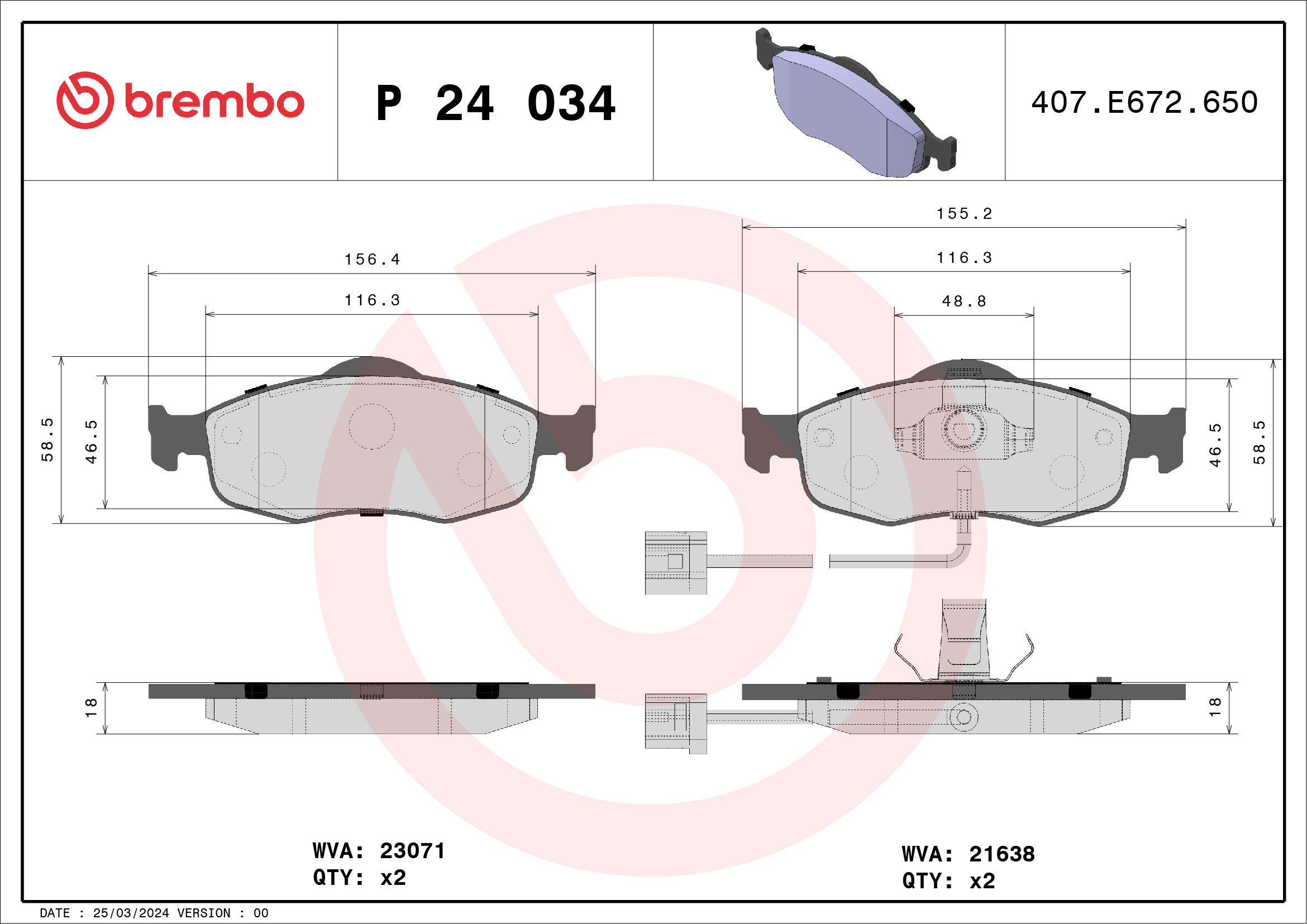 BREMBO Első fékbetét P24034_BREMBO