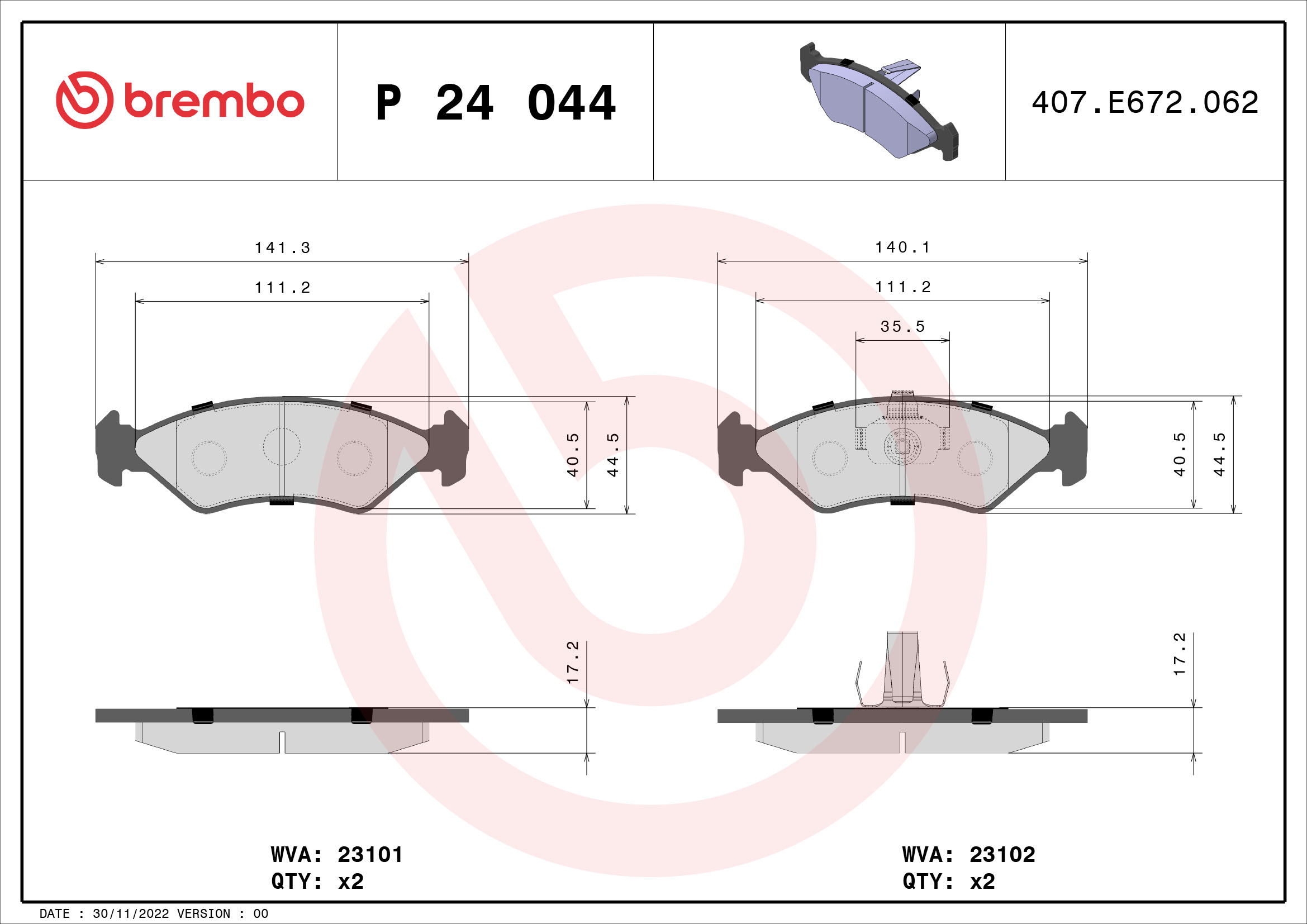 BREMBO Első fékbetét P24044_BREMBO