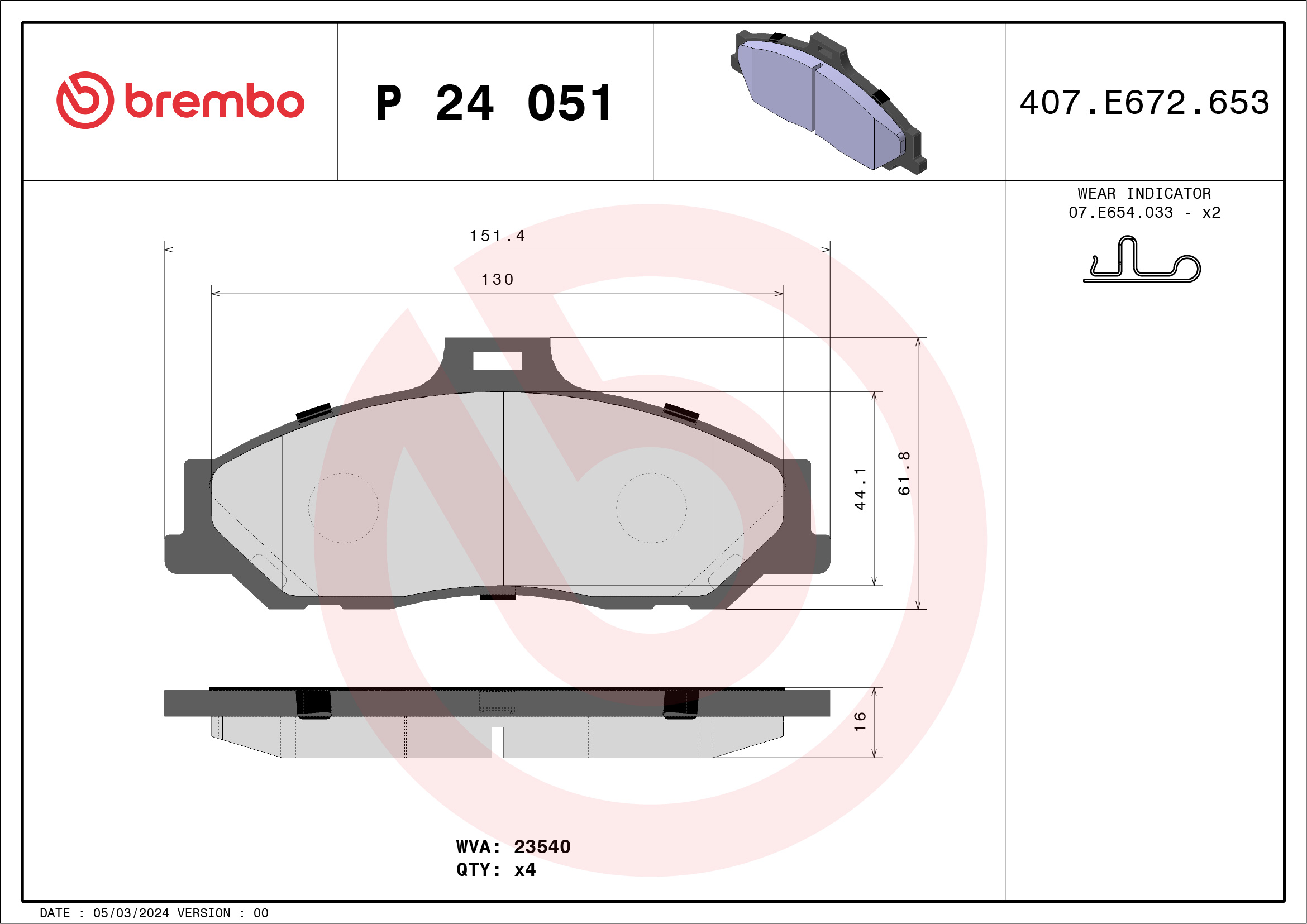 BREMBO Első fékbetét P24051_BREMBO