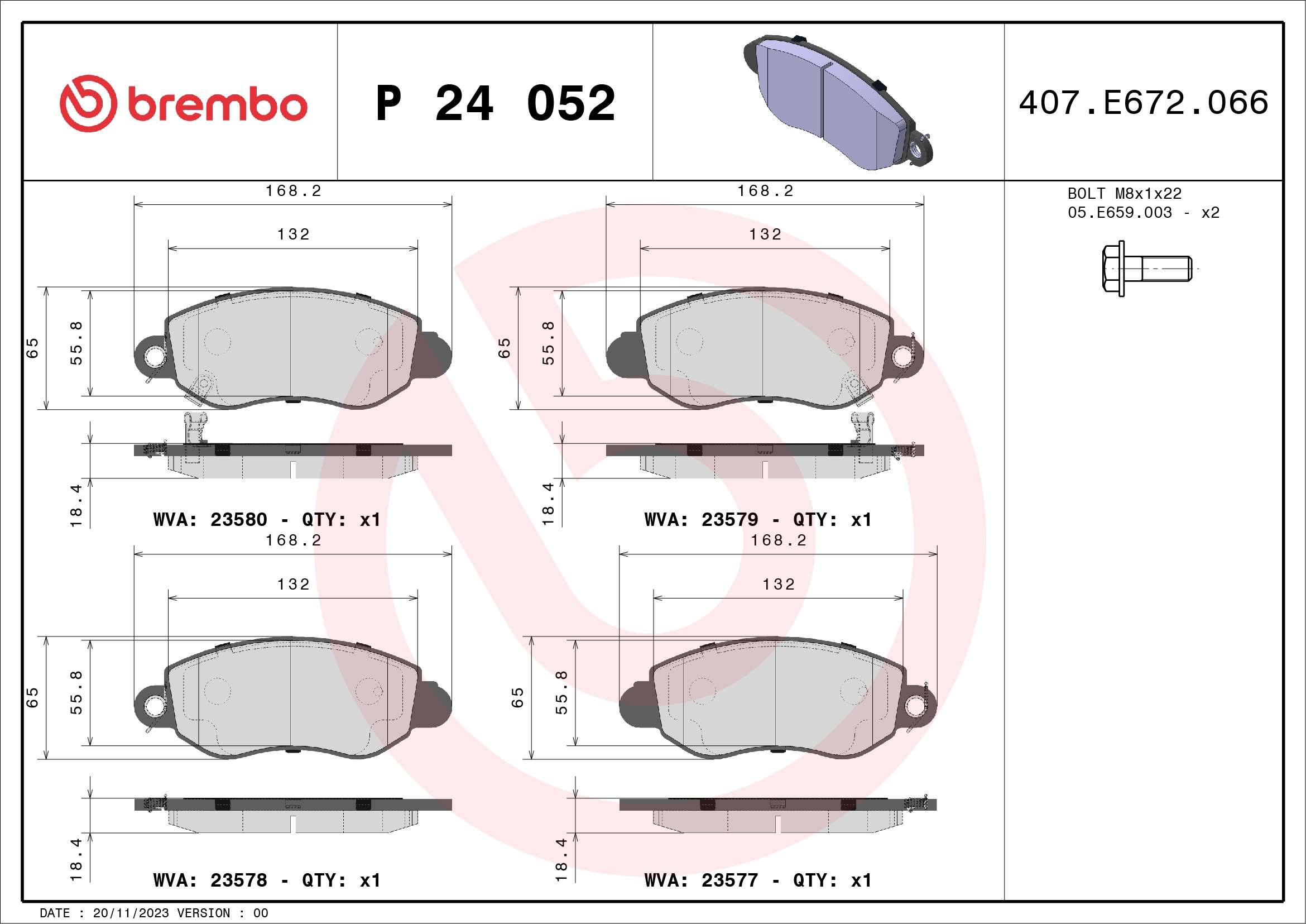 BREMBO Első fékbetét P24052_BREMBO