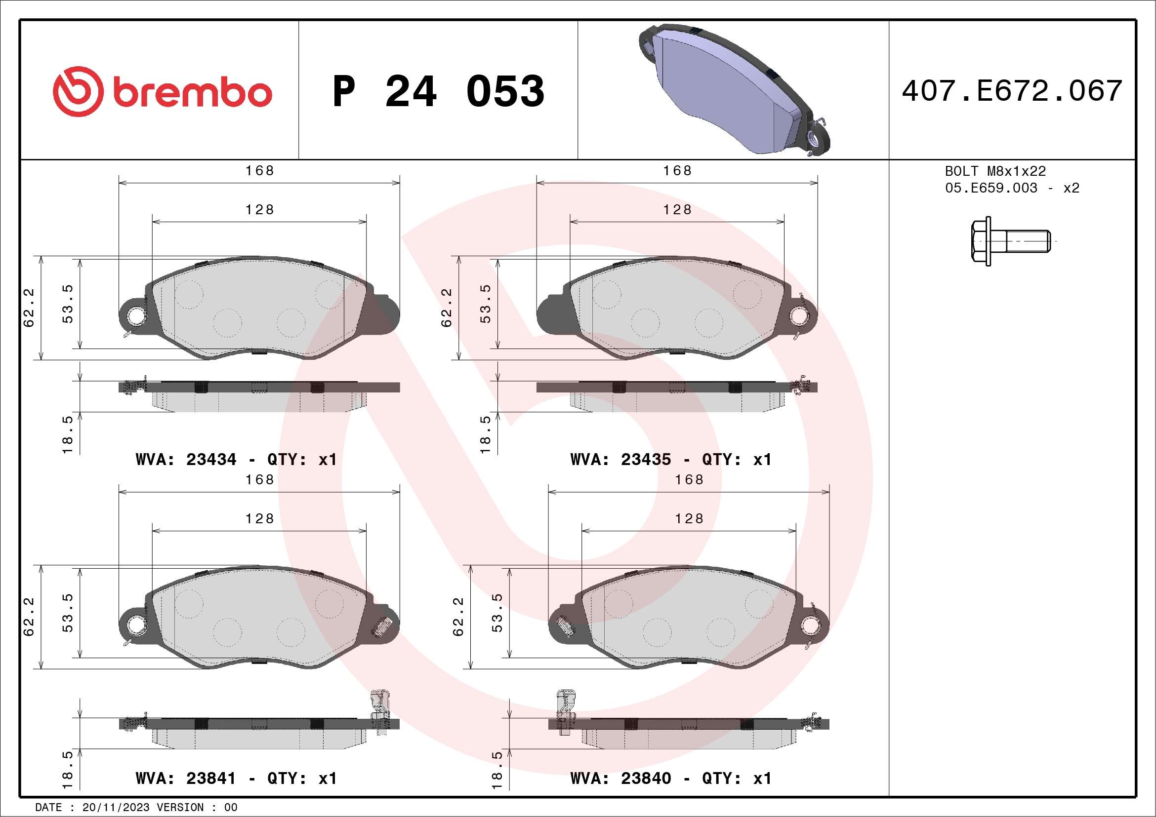 BREMBO Első fékbetét P24053_BREMBO