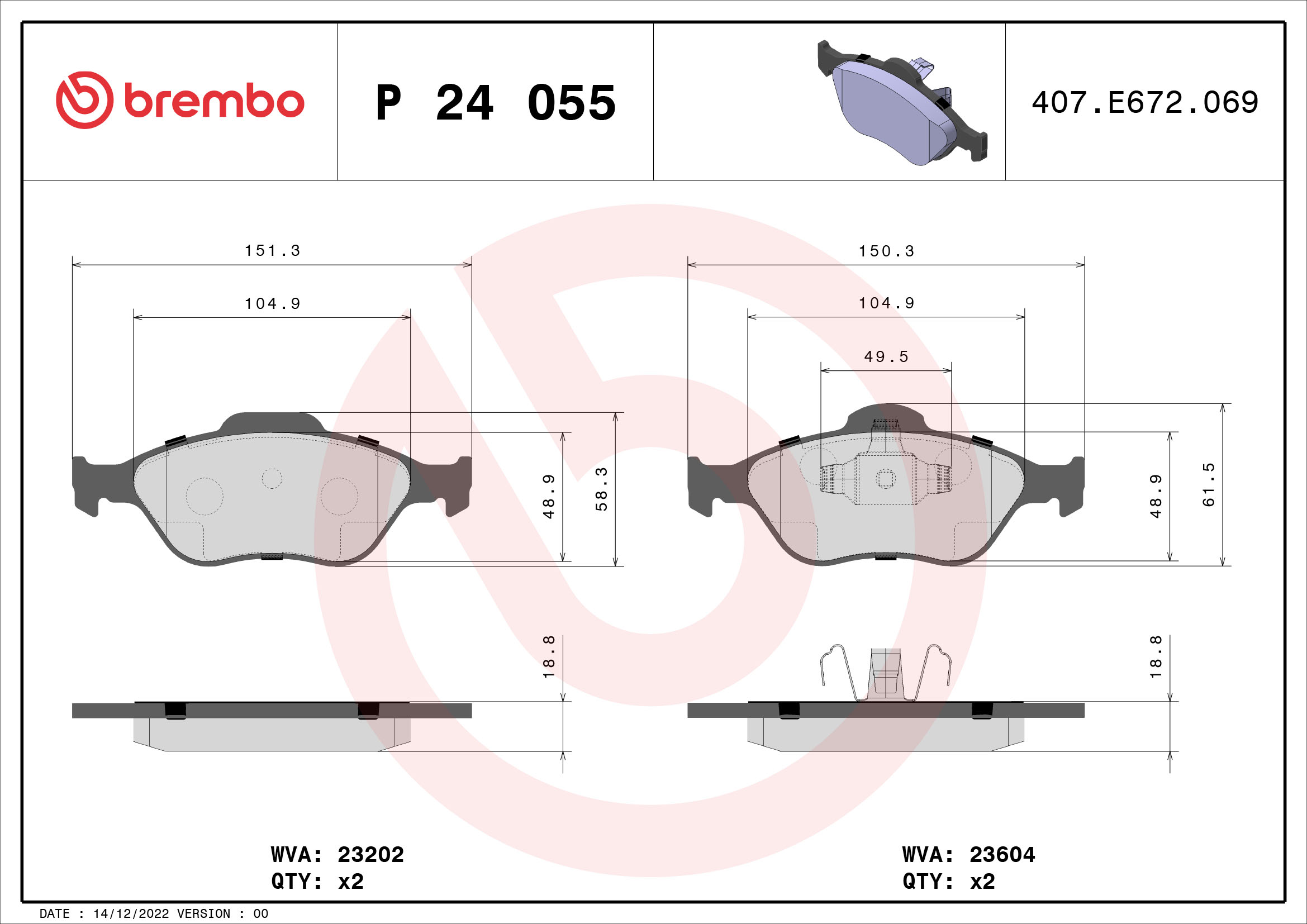 BREMBO Első fékbetét P24055_BREMBO