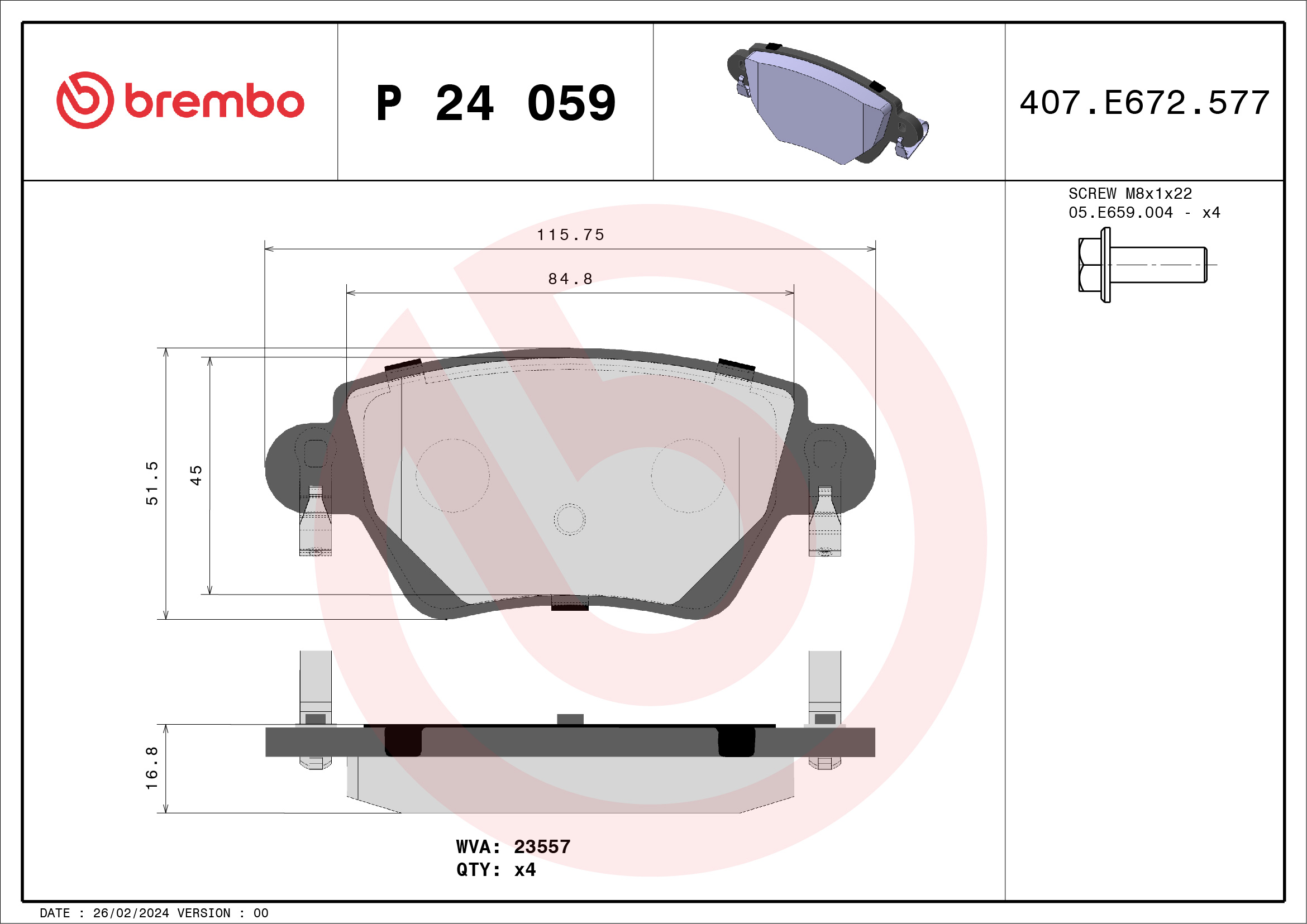 BREMBO Hátsó fékbetét P24059_BREMBO