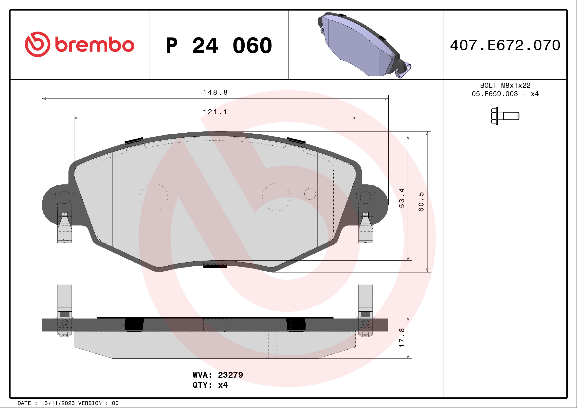 BREMBO Első fékbetét P24060_BREMBO