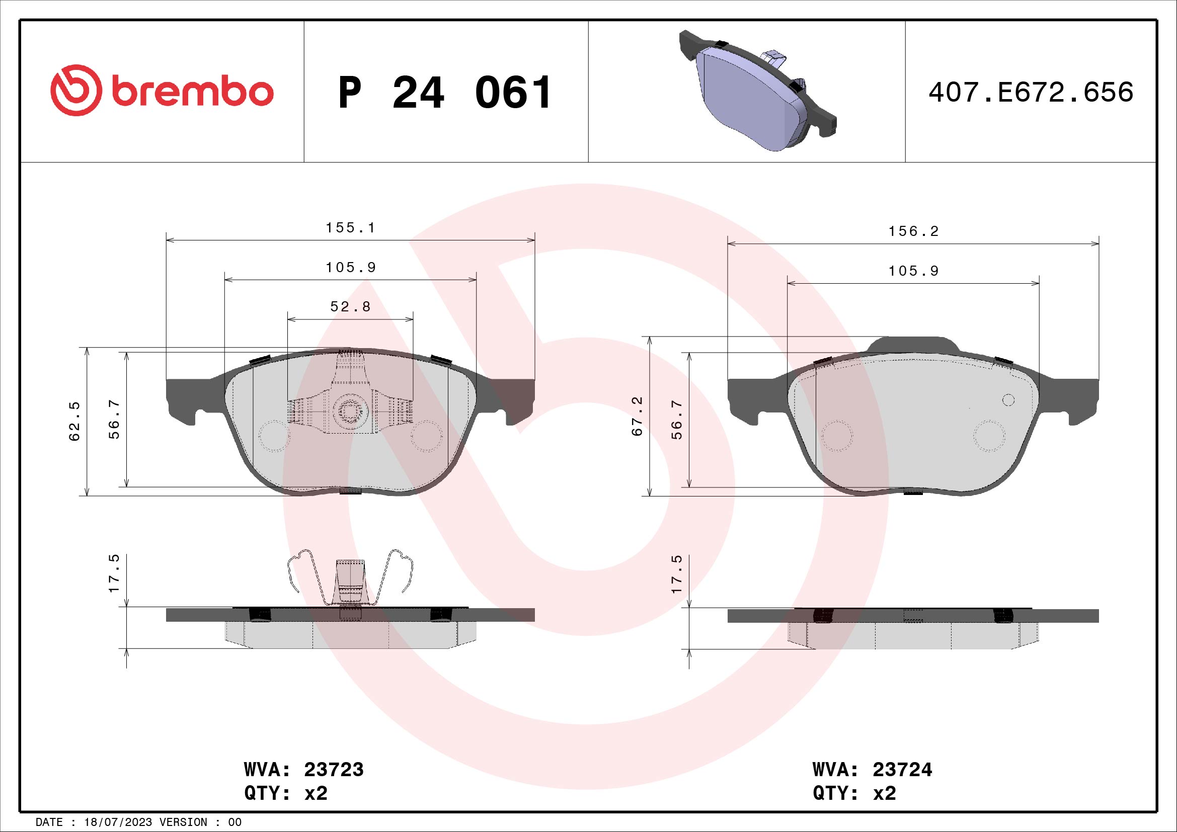 BREMBO Első fékbetét P24061_BREMBO