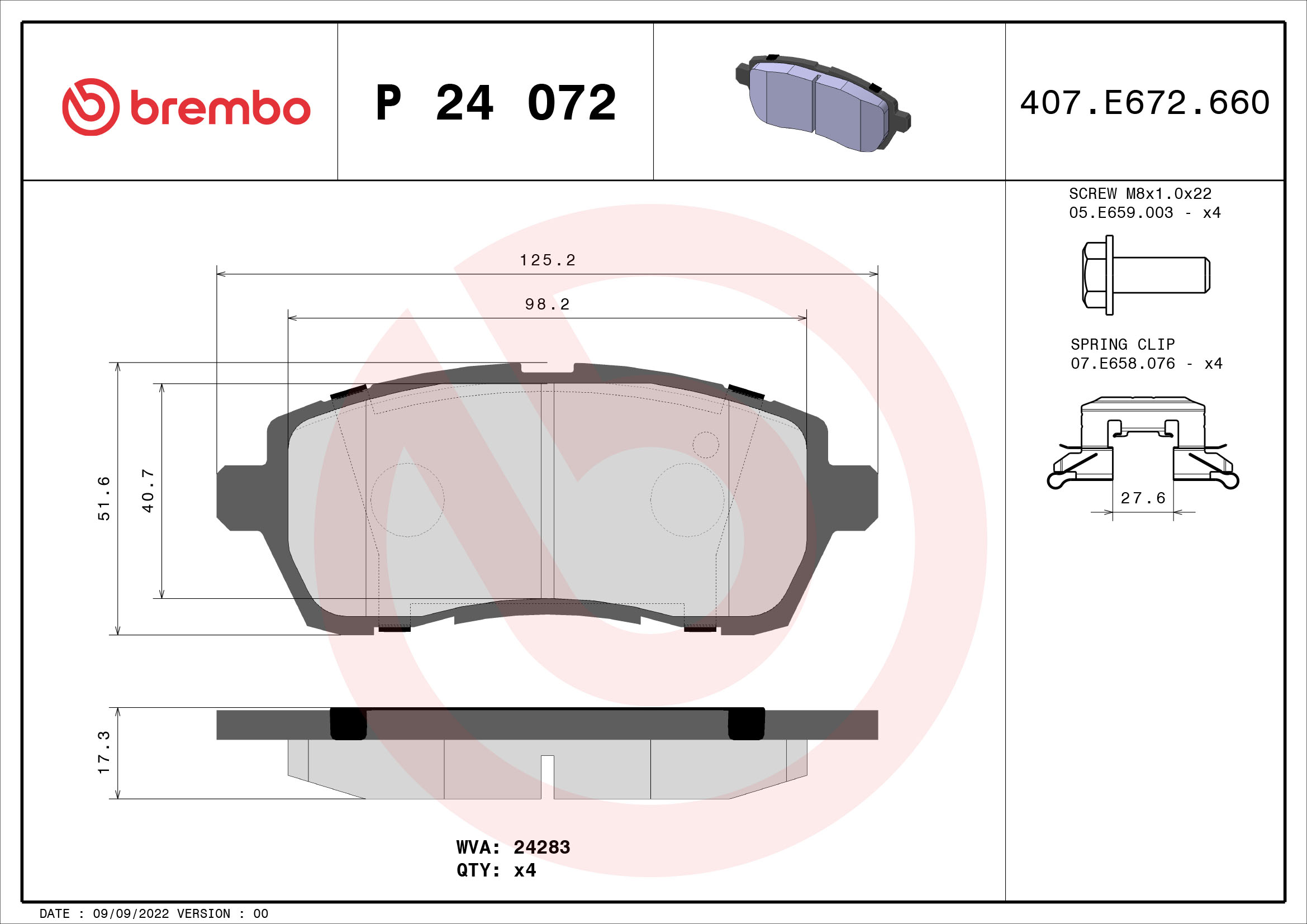 BREMBO Első fékbetét P24072_BREMBO