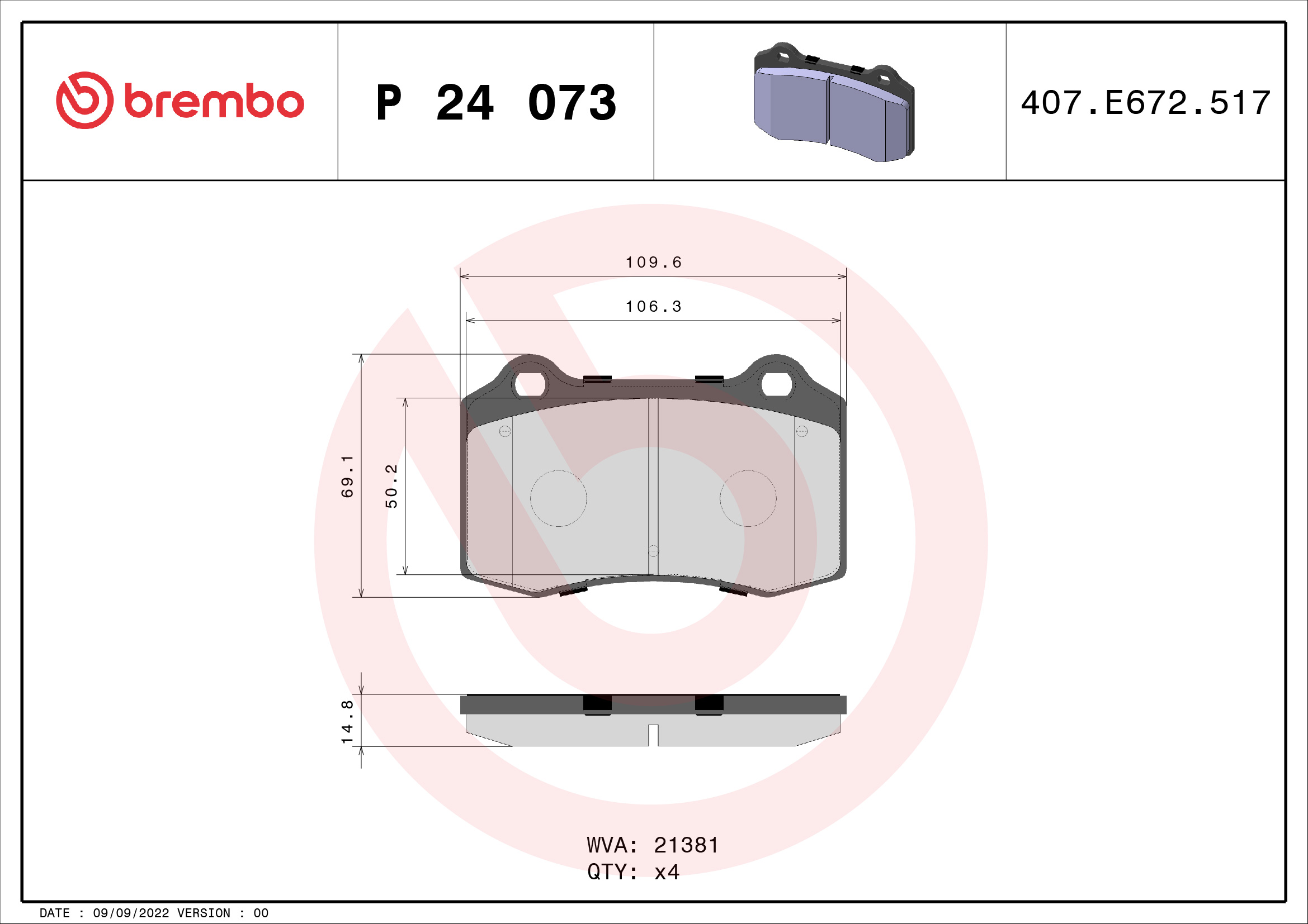 BREMBO Első fékbetét P24073_BREMBO