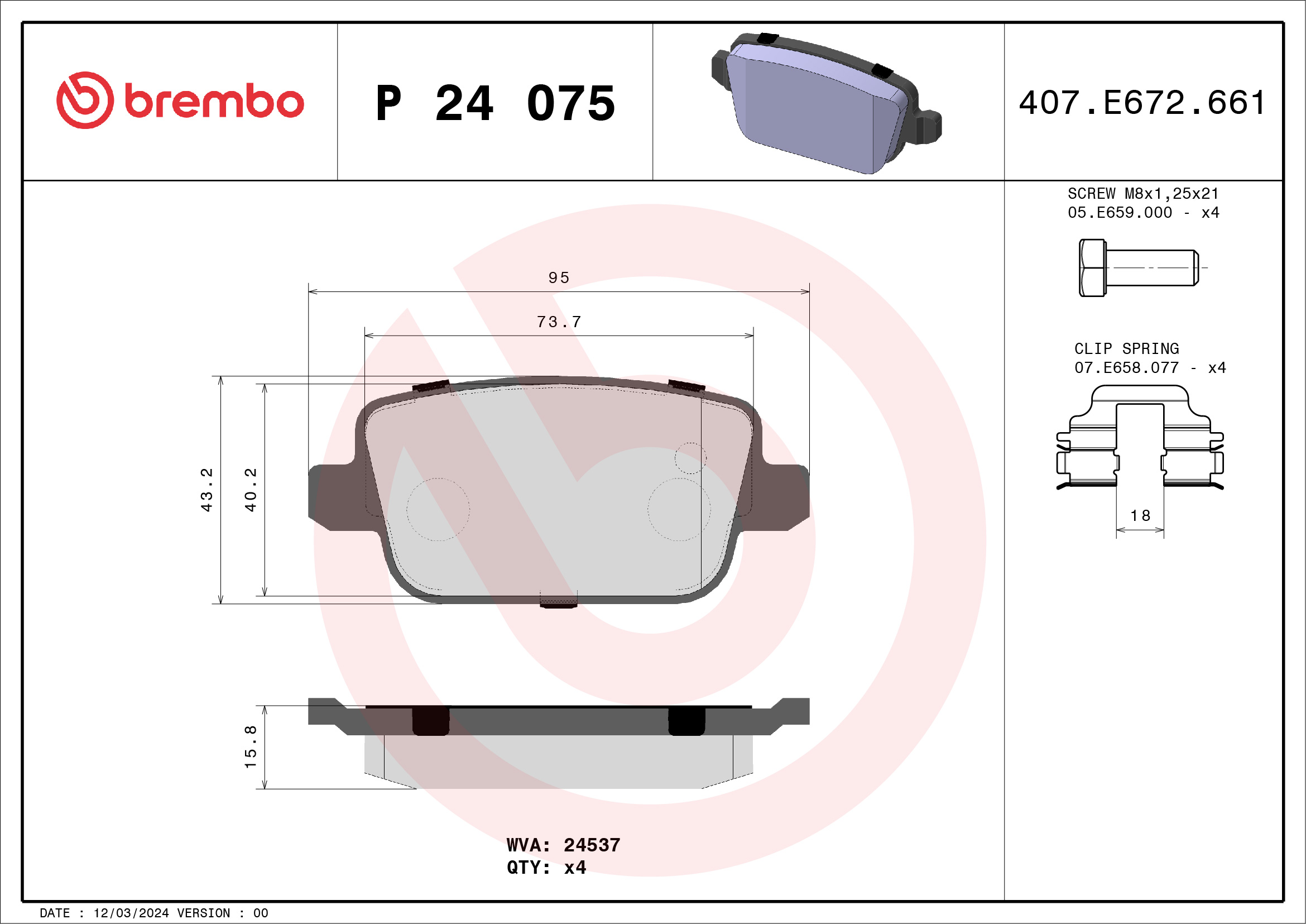 BREMBO Hátsó fékbetét P24075_BREMBO