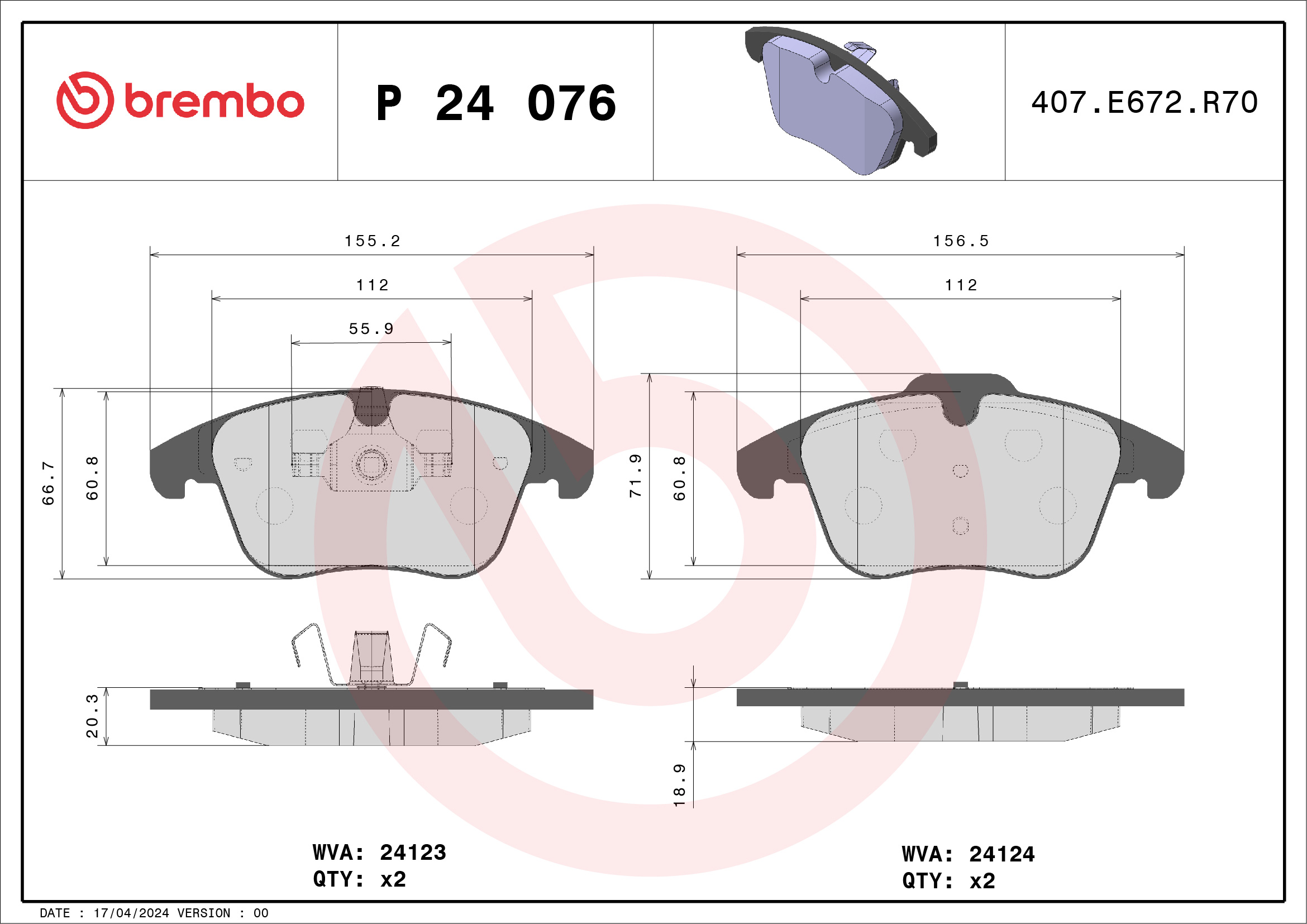 BREMBO Első fékbetét P24076_BREMBO