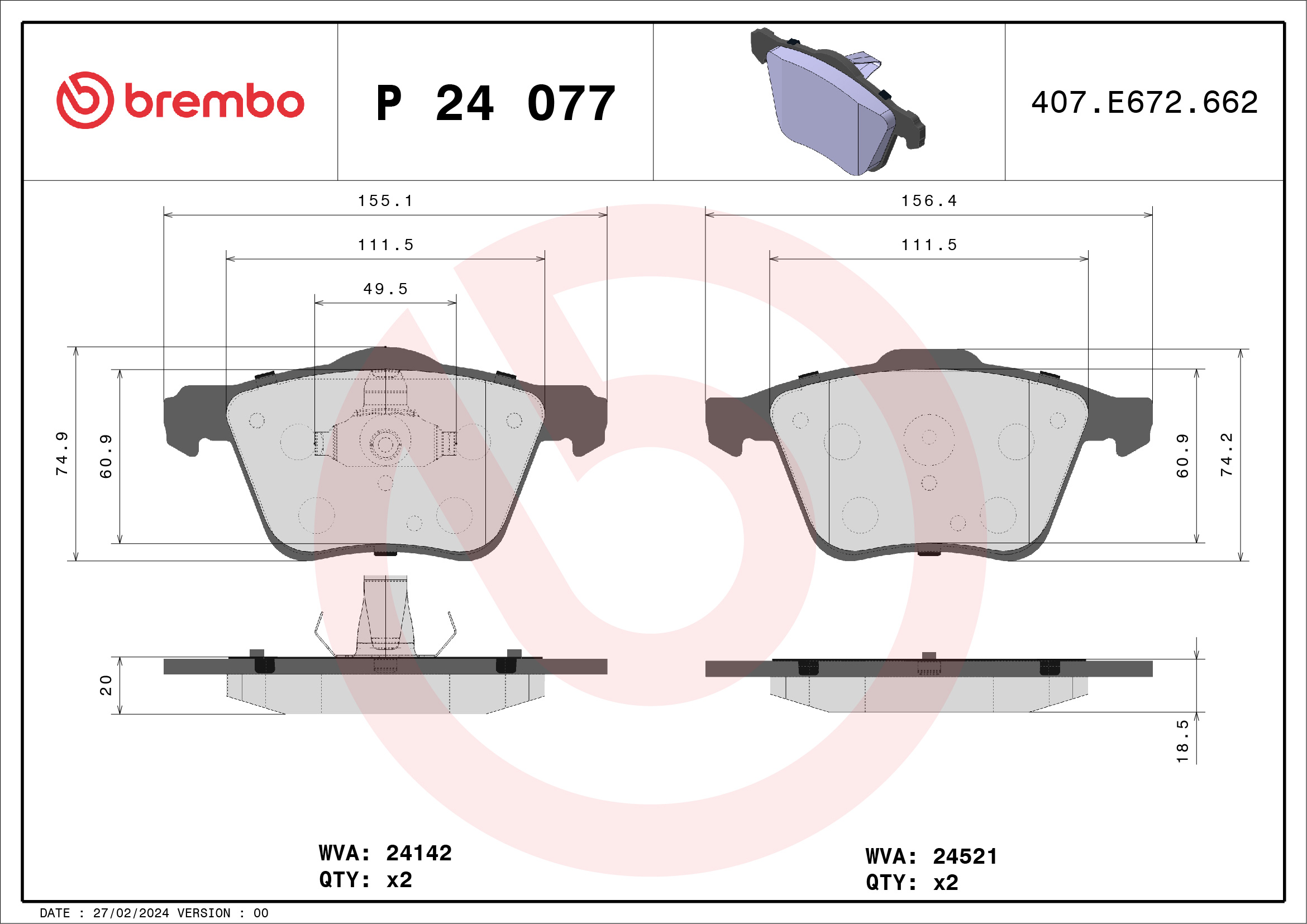 BREMBO Fékbetét, mind P24077X_BREMBO