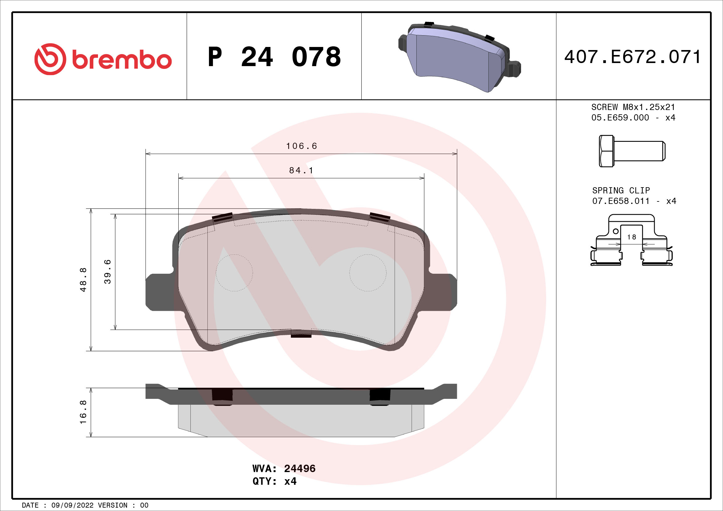 BREMBO Hátsó fékbetét P24078_BREMBO