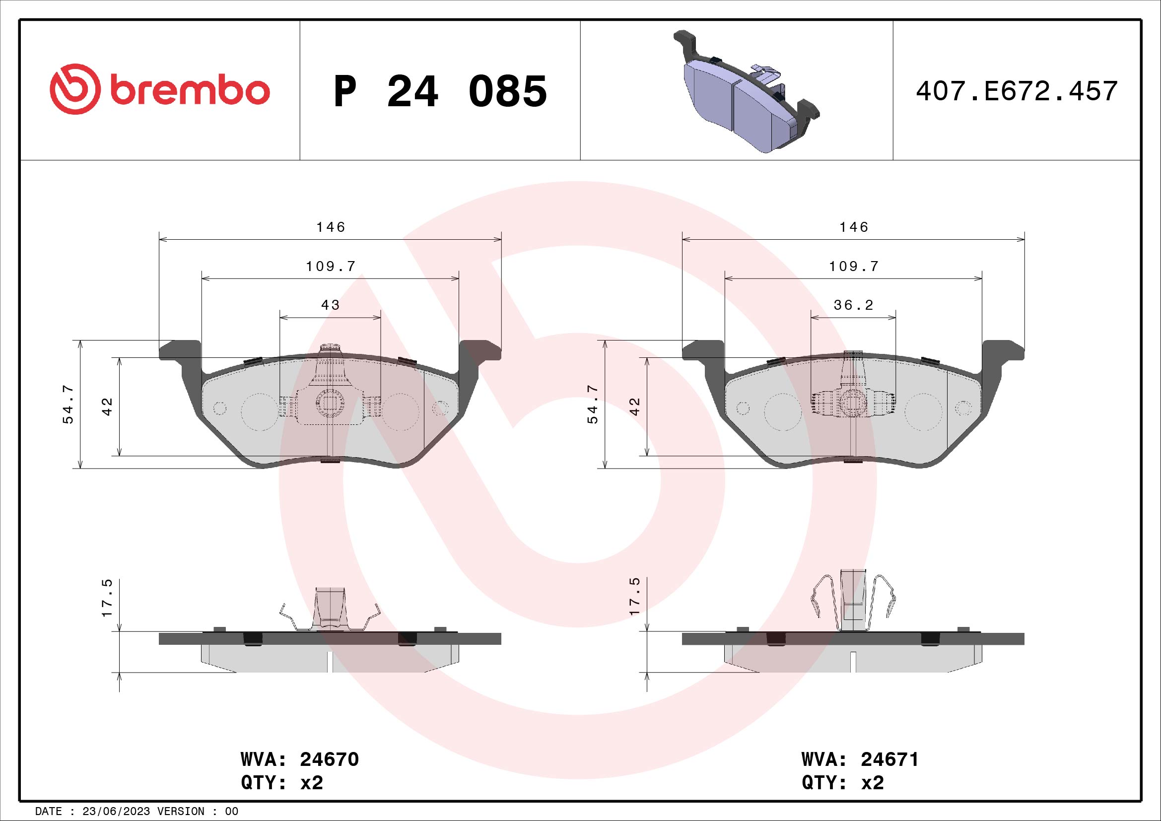 BREMBO Hátsó fékbetét P24085_BREMBO