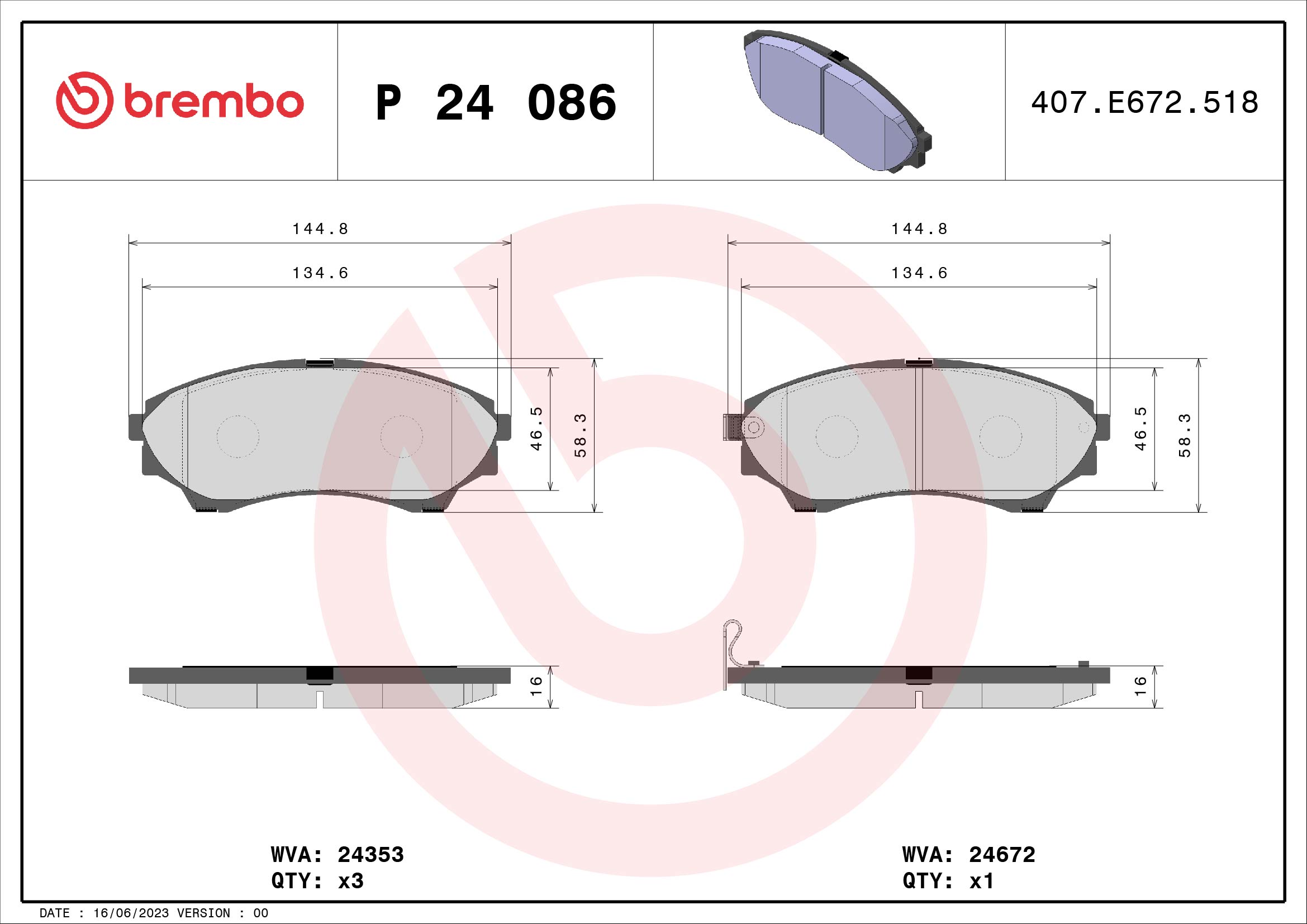 BREMBO Első fékbetét P24086_BREMBO