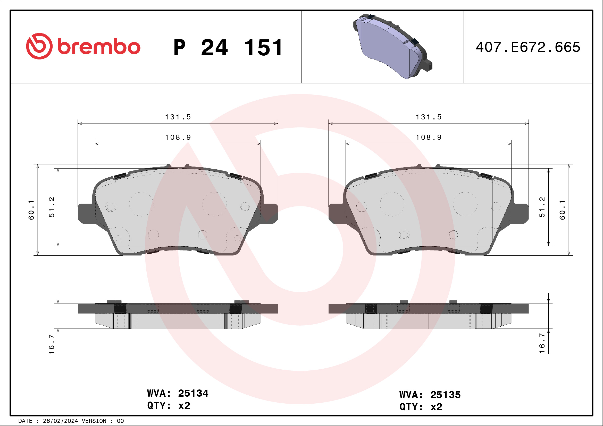 BREMBO Első fékbetét P24151_BREMBO