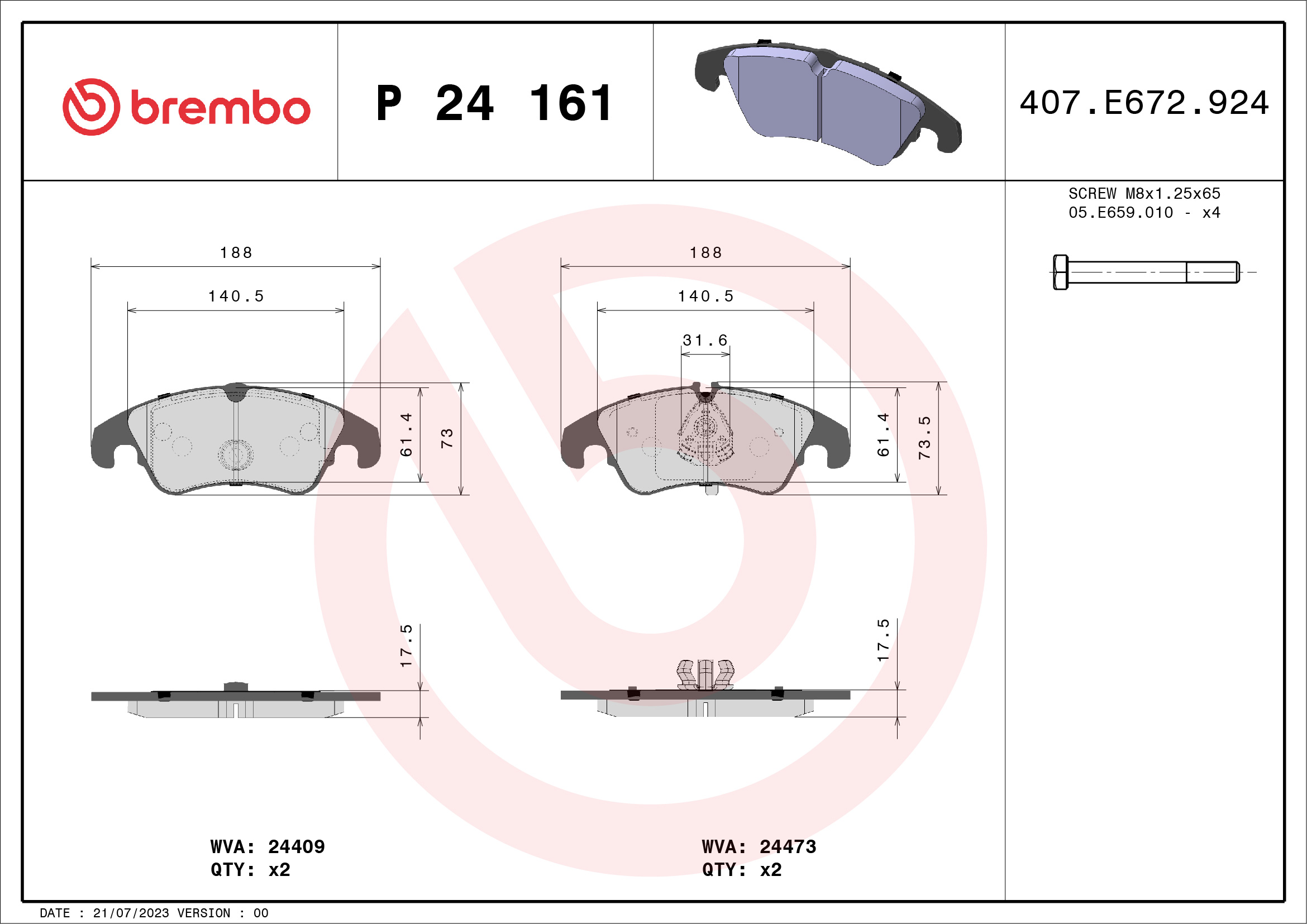 BREMBO Első fékbetét P24161_BREMBO