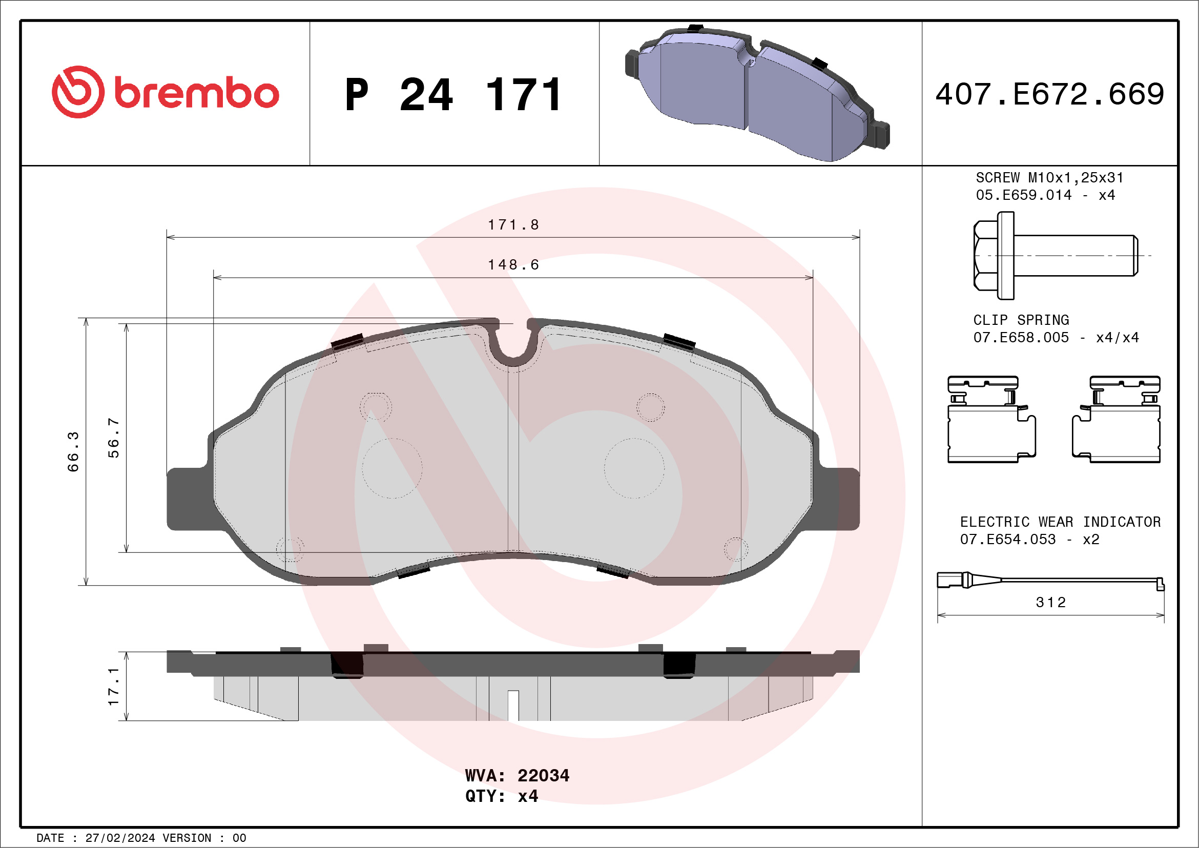 BREMBO Első fékbetét P24171_BREMBO