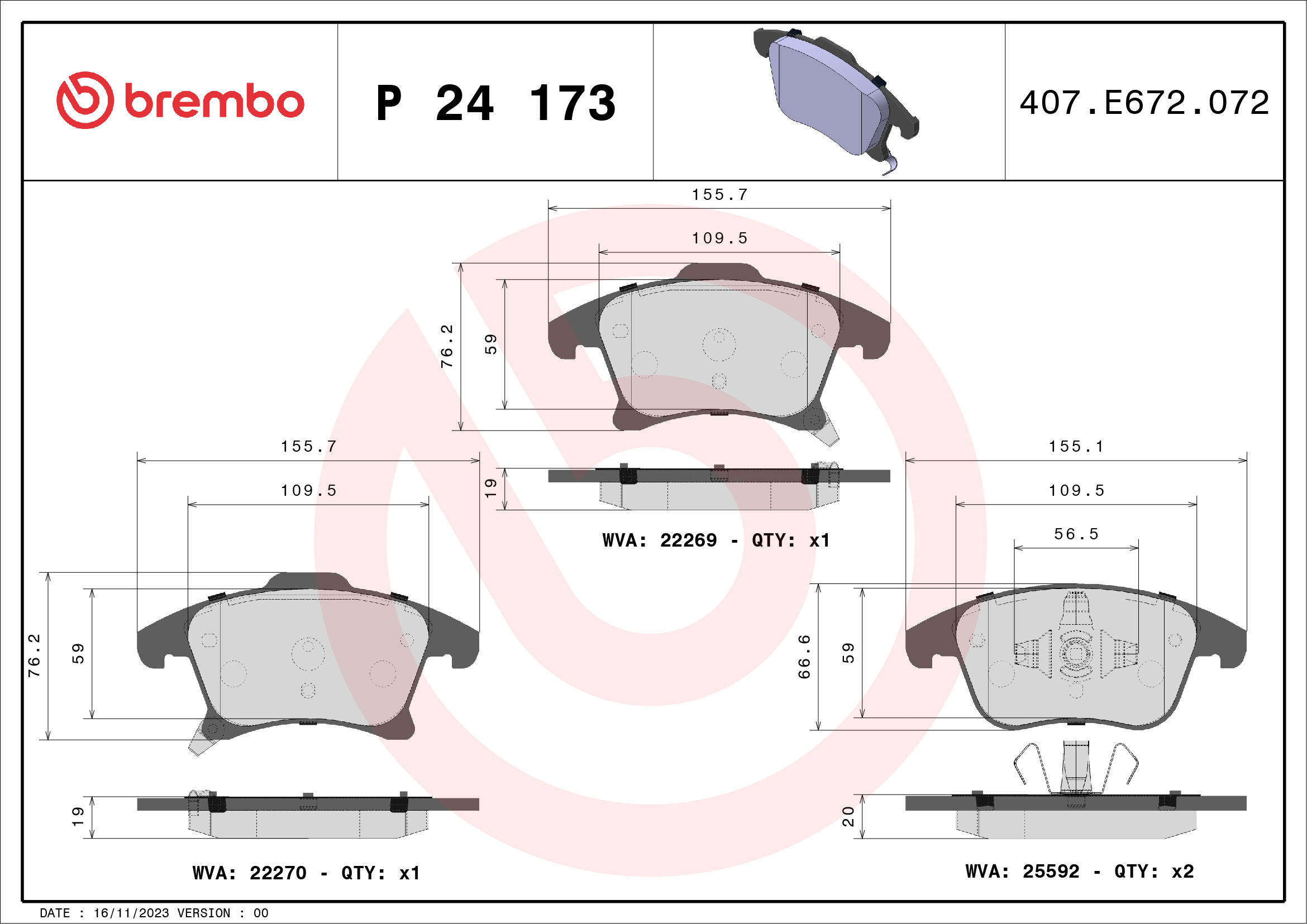 BREMBO Első fékbetét P24173_BREMBO