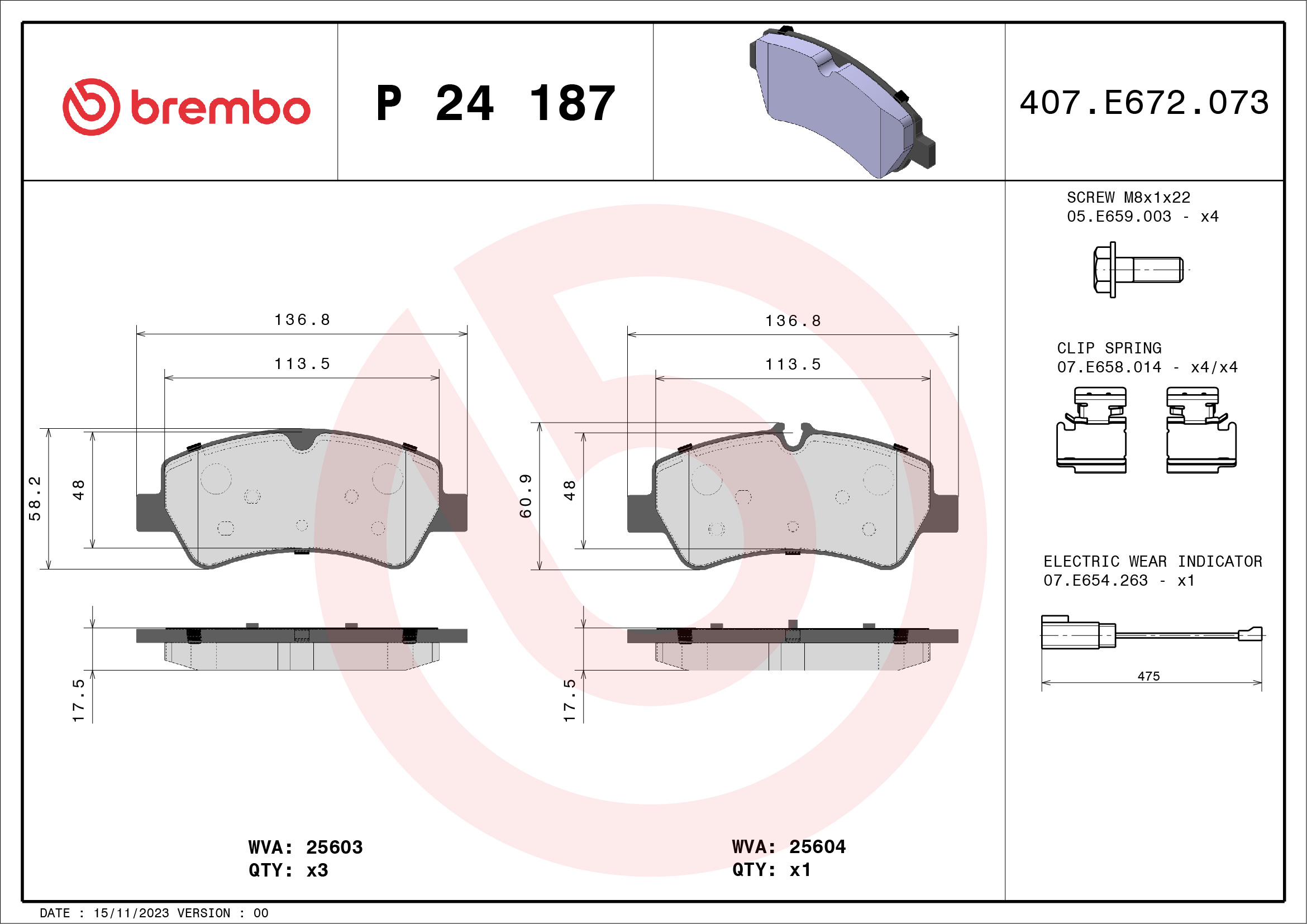 BREMBO Hátsó fékbetét P24187_BREMBO