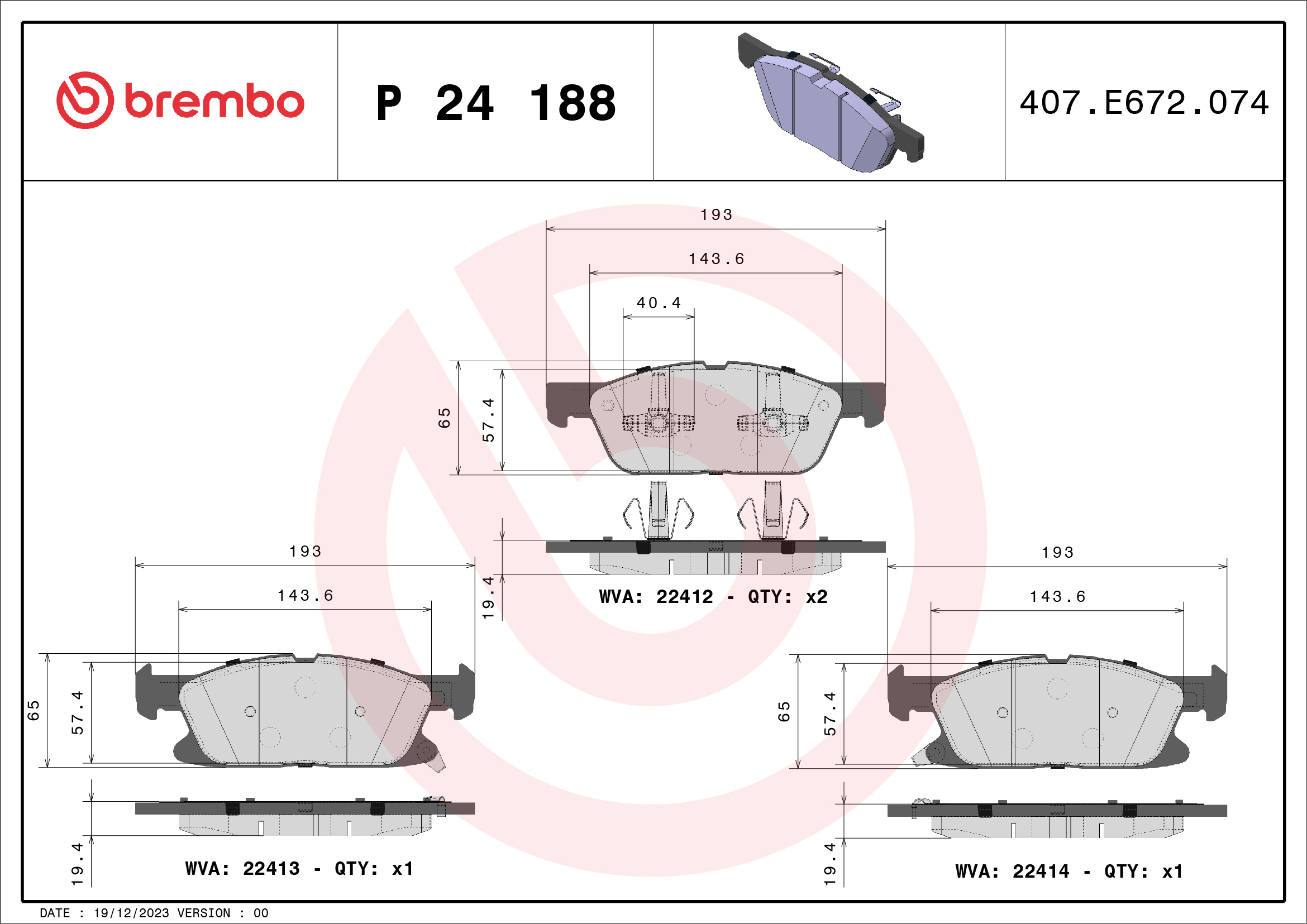 BREMBO Első fékbetét P24188_BREMBO