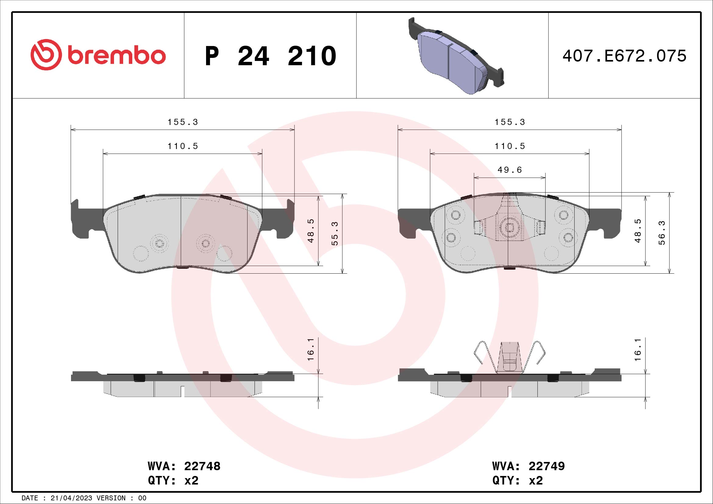 BREMBO Első fékbetét P24210_BREMBO