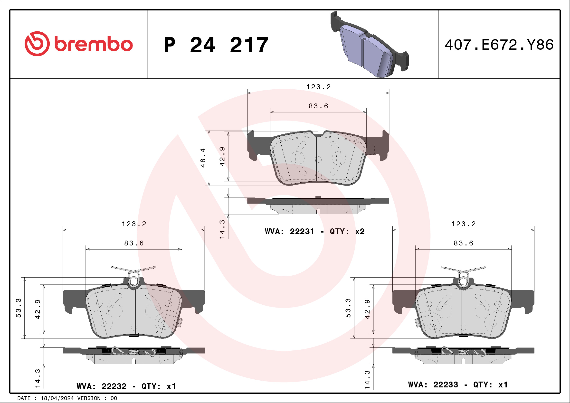 BREMBO Hátsó fékbetét P24217_BREMBO