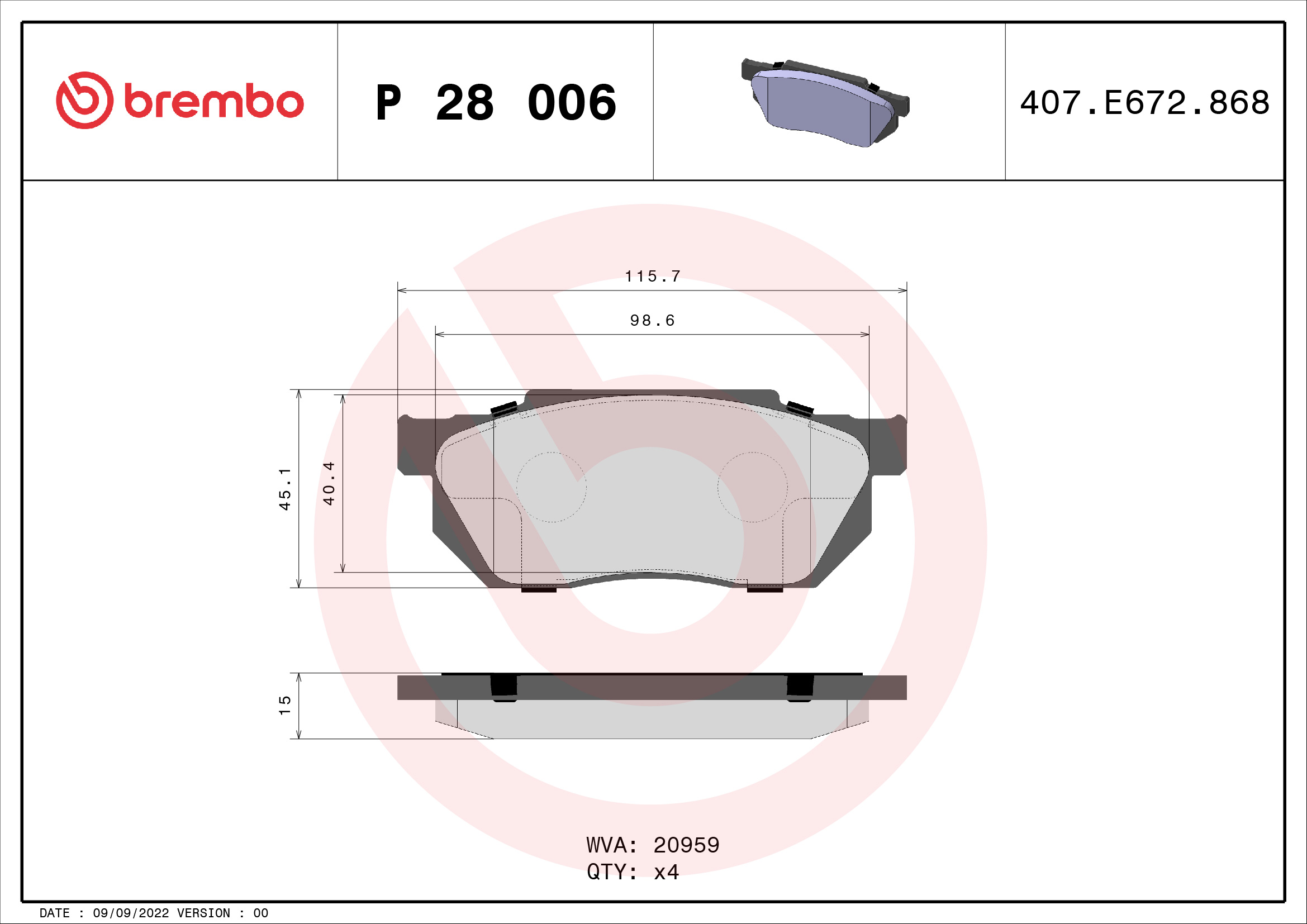 BREMBO Első fékbetét P28006_BREMBO