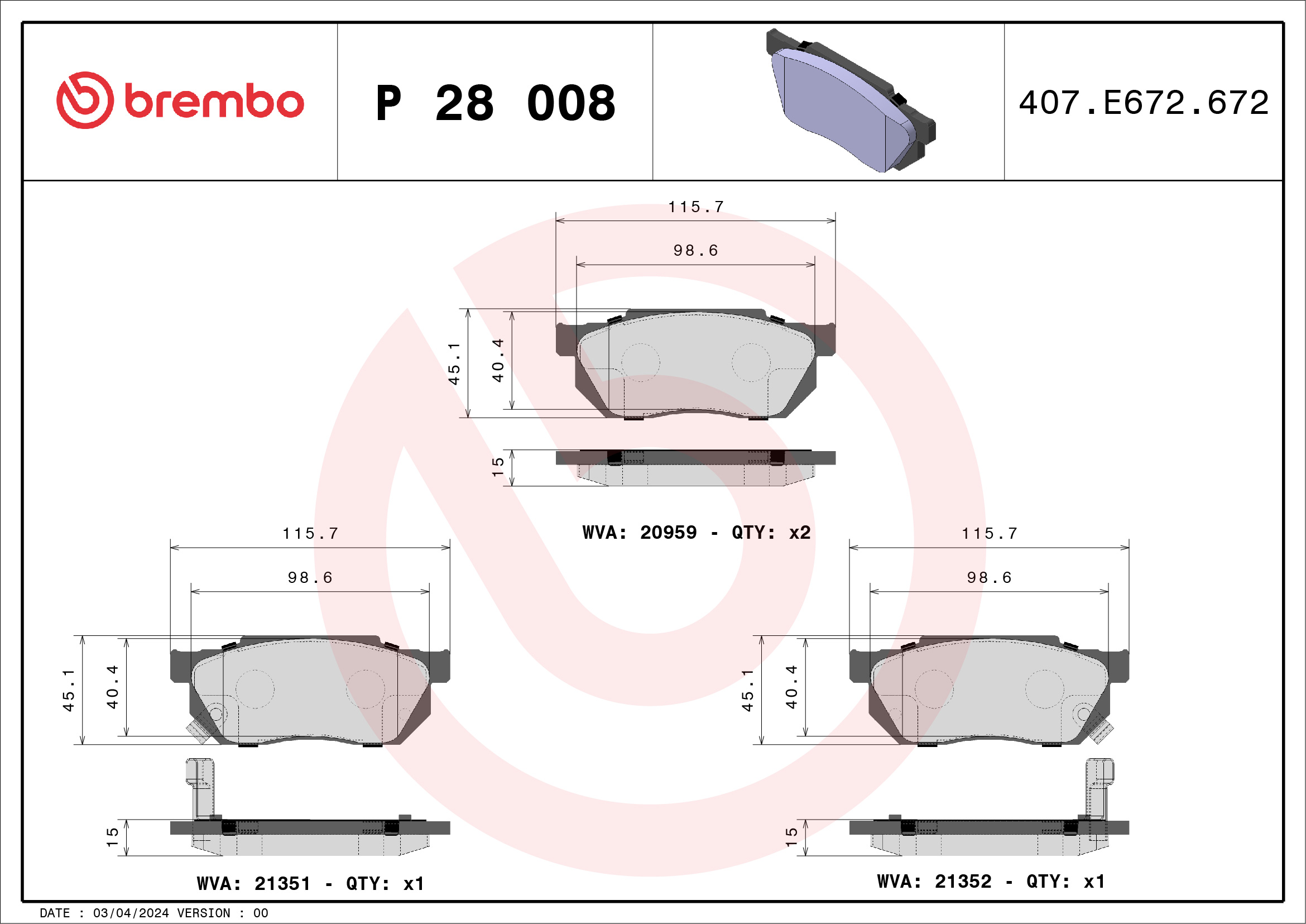 BREMBO Első fékbetét P28008_BREMBO