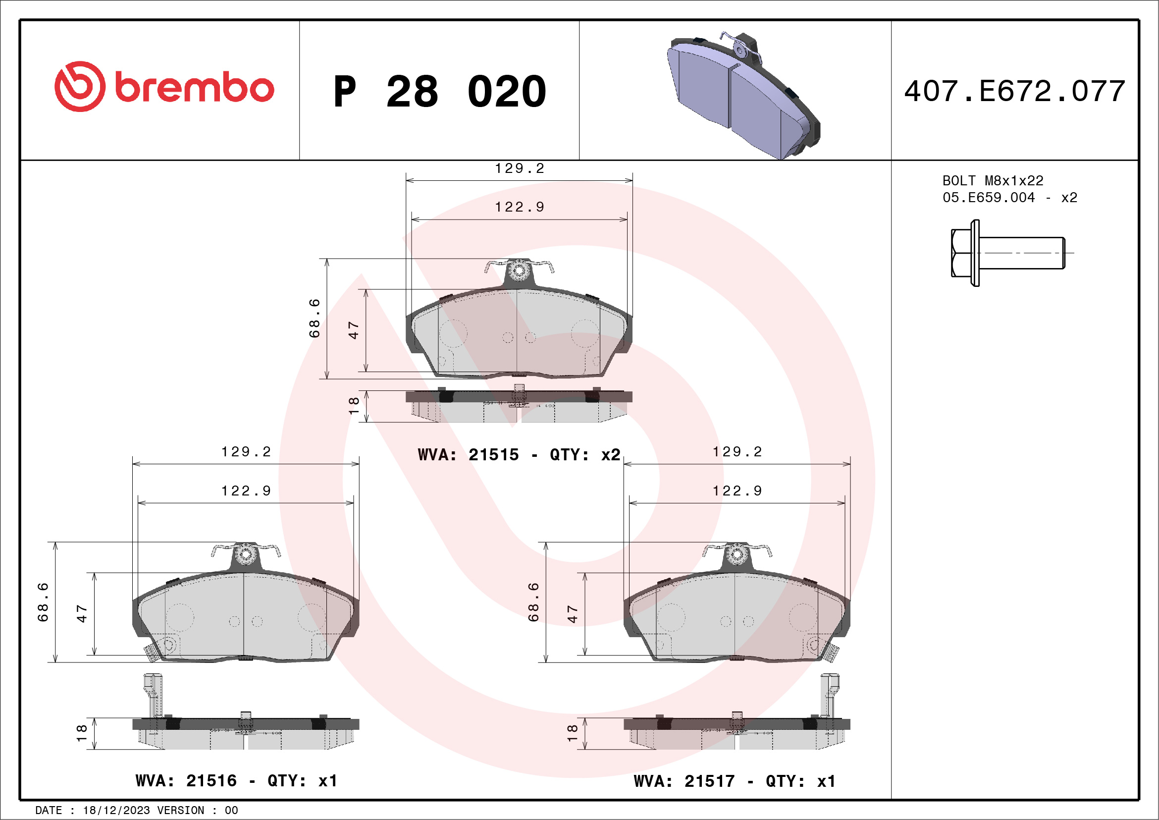 BREMBO Első fékbetét P28020_BREMBO