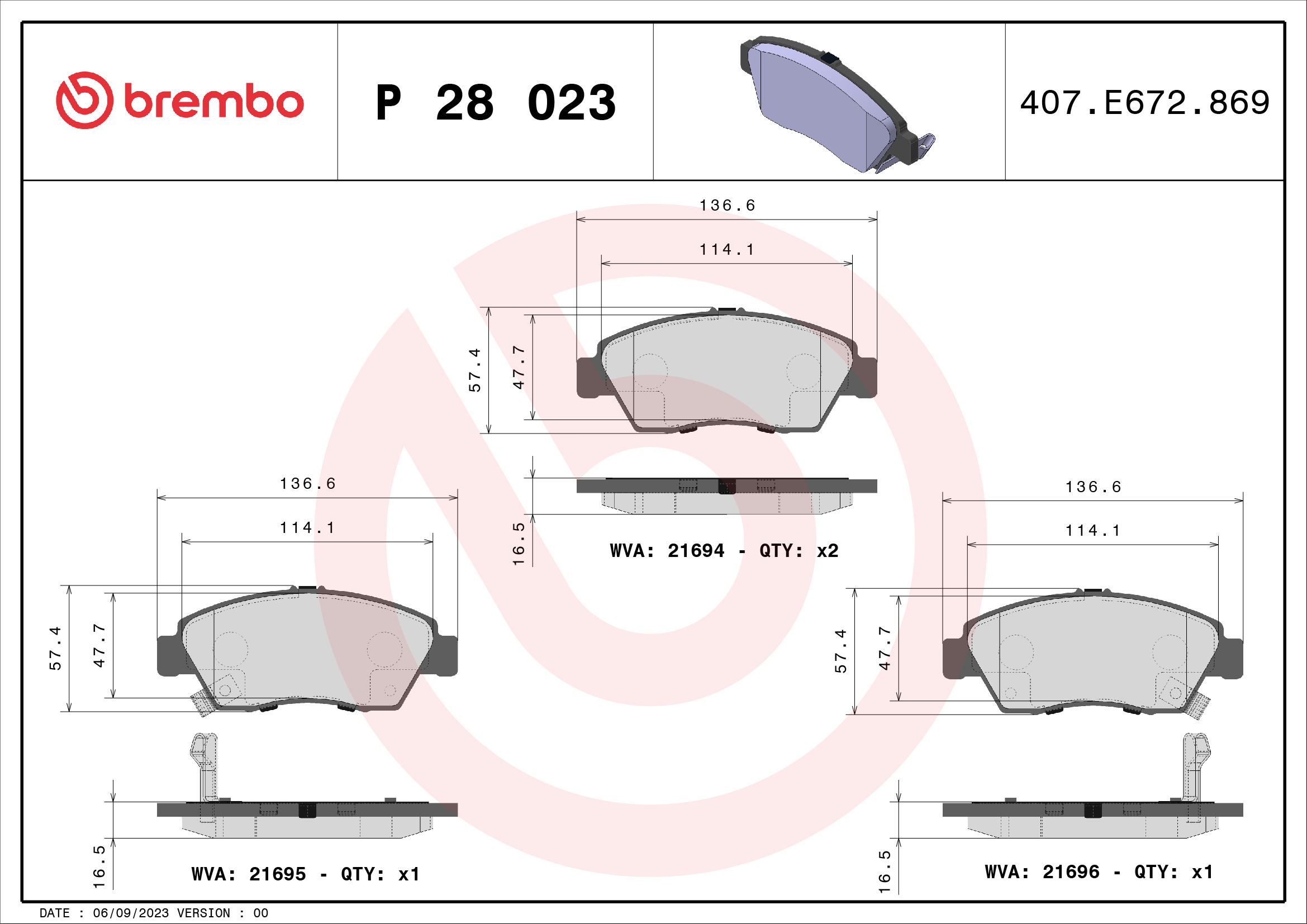 BREMBO Első fékbetét P28023_BREMBO