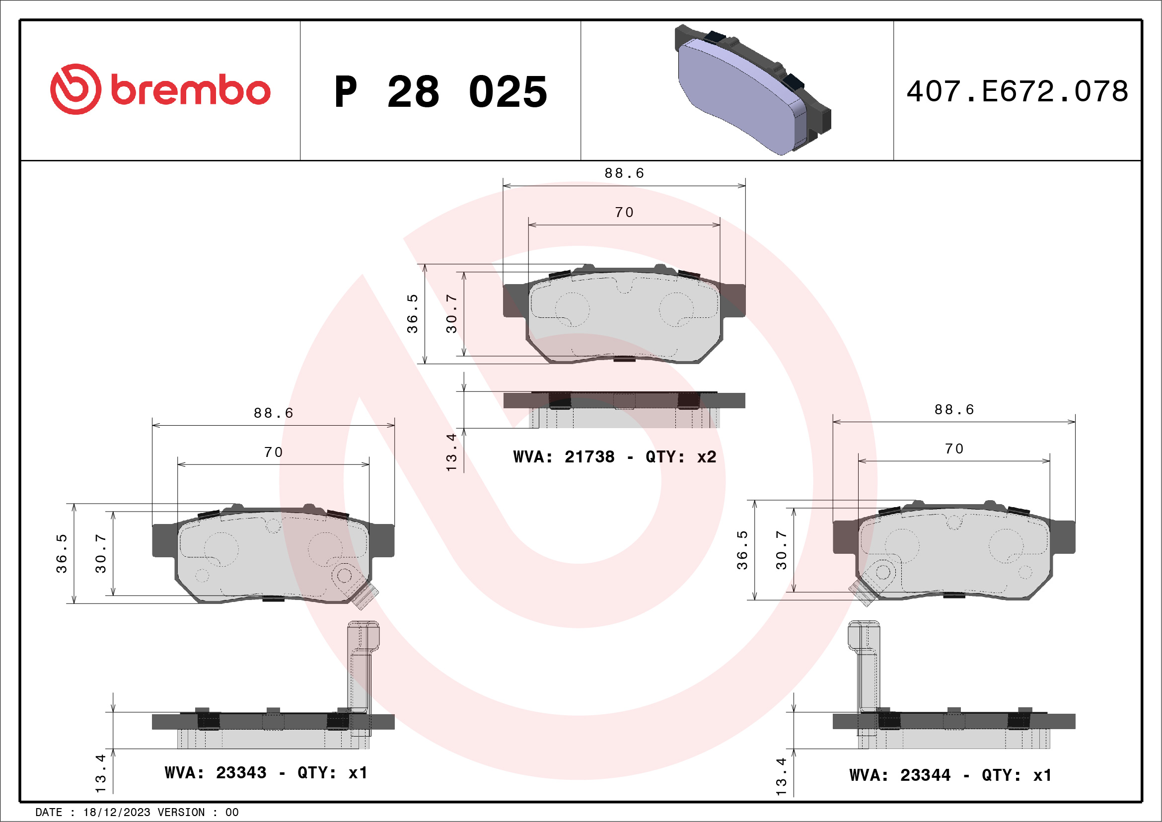 BREMBO Hátsó fékbetét P28025_BREMBO