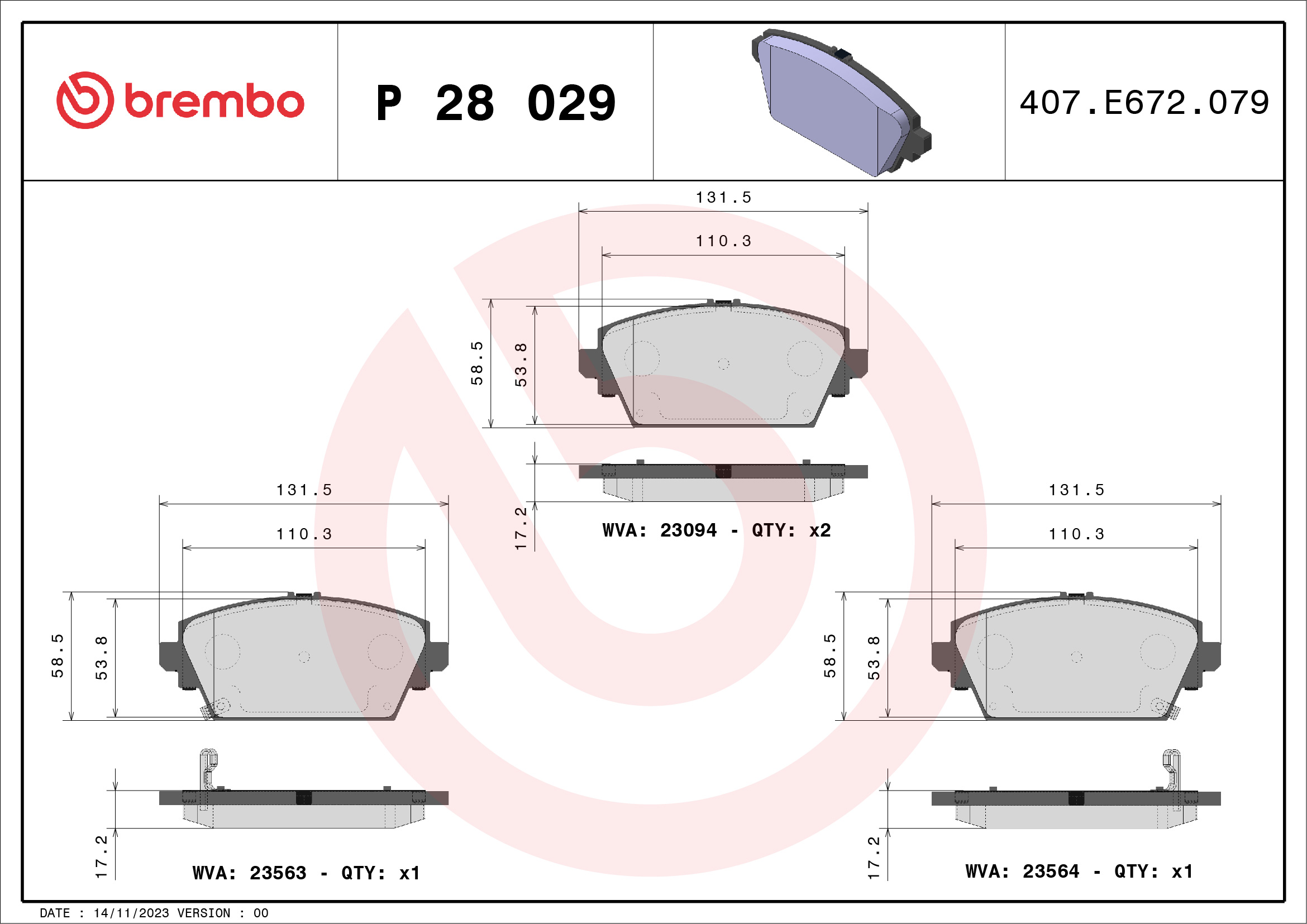 BREMBO Első fékbetét P28029_BREMBO