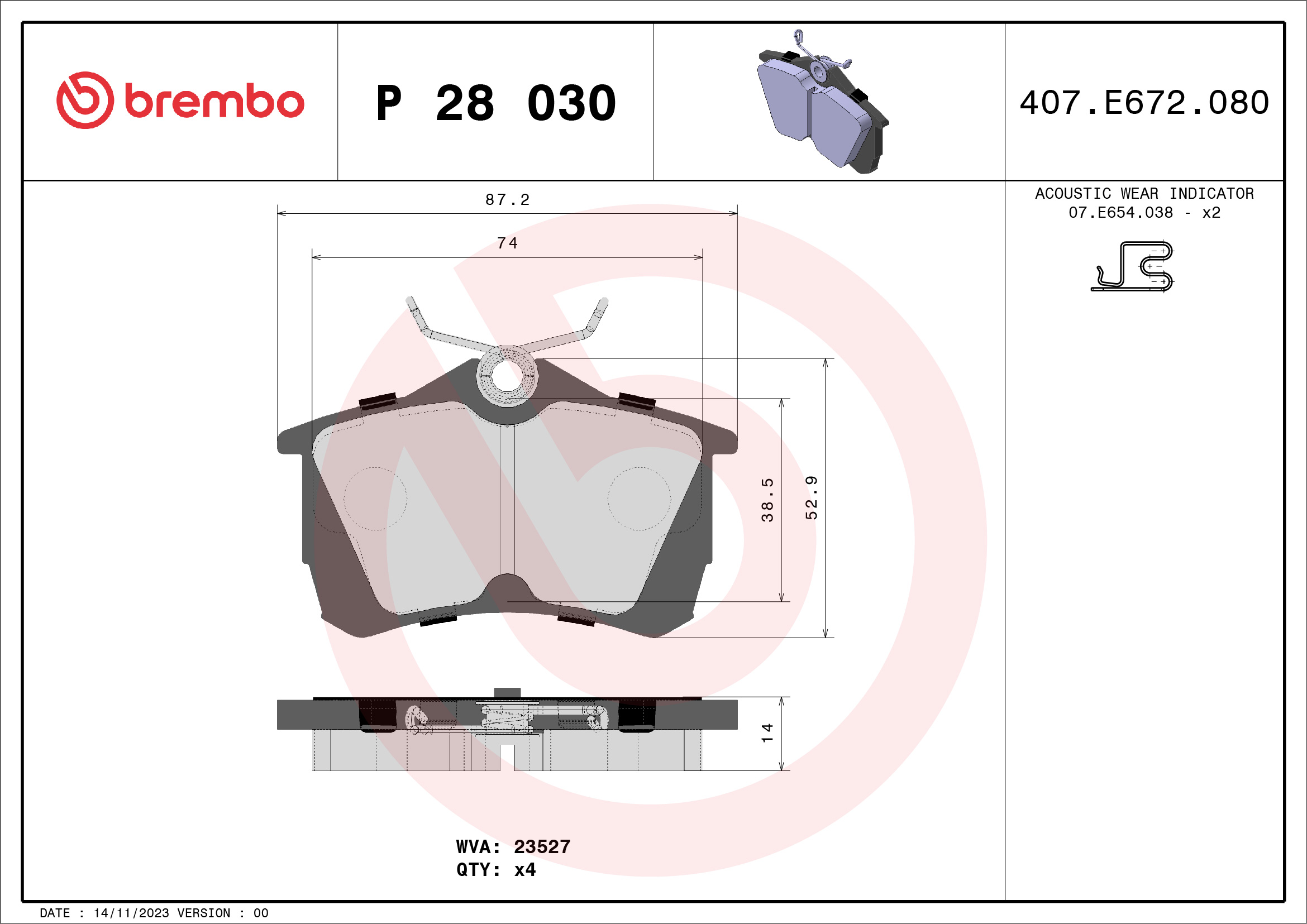 BREMBO Hátsó fékbetét P28030_BREMBO