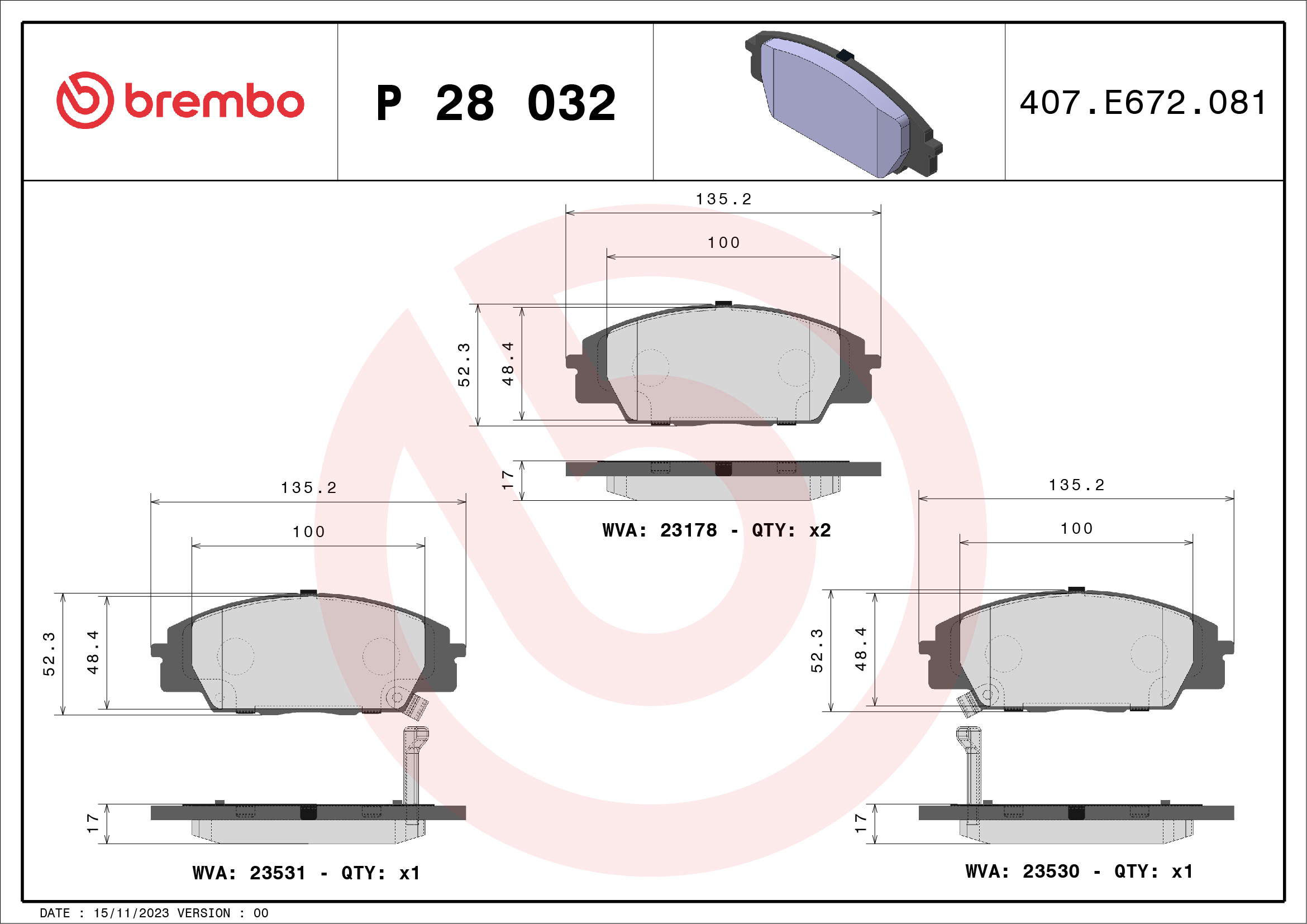 BREMBO Első fékbetét P28032_BREMBO