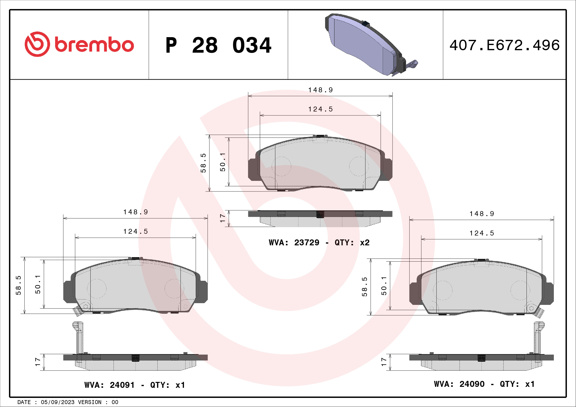 BREMBO Fékbetét, mind P28034X_BREMBO